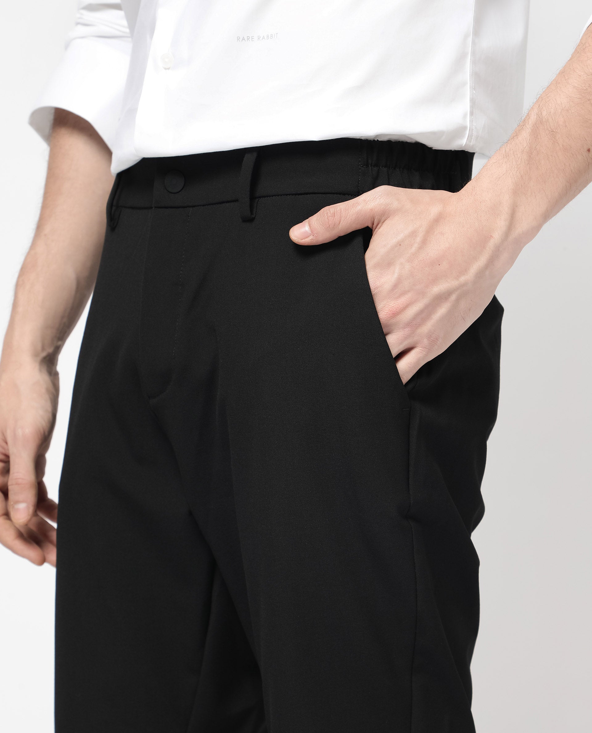 Rare Rabbit Mens Trip-1 Black Mid Rise Regular Fit Solid Shorts