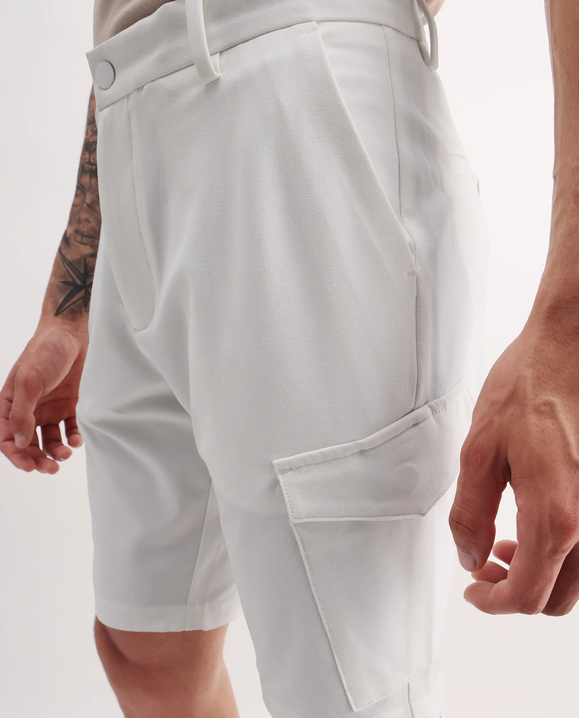 Rare Rabbit Men's Tripco-Aw25 White Polyester Blend Plain Relaxed Fit Shorts