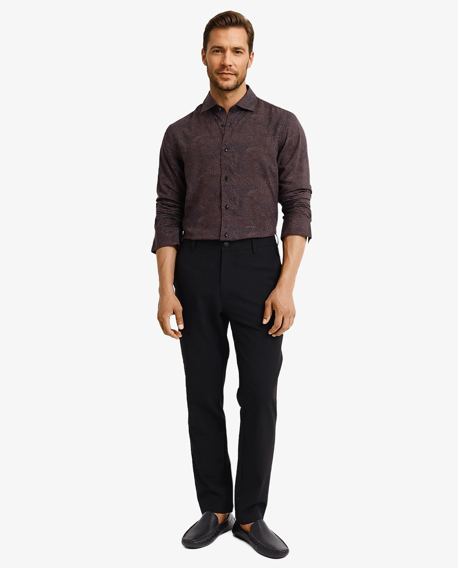 Rare Rabbit Men's Troyen Black Viscose Fabric Regular Collar Full Sleeve Regular Fit Geometric Print Shirt