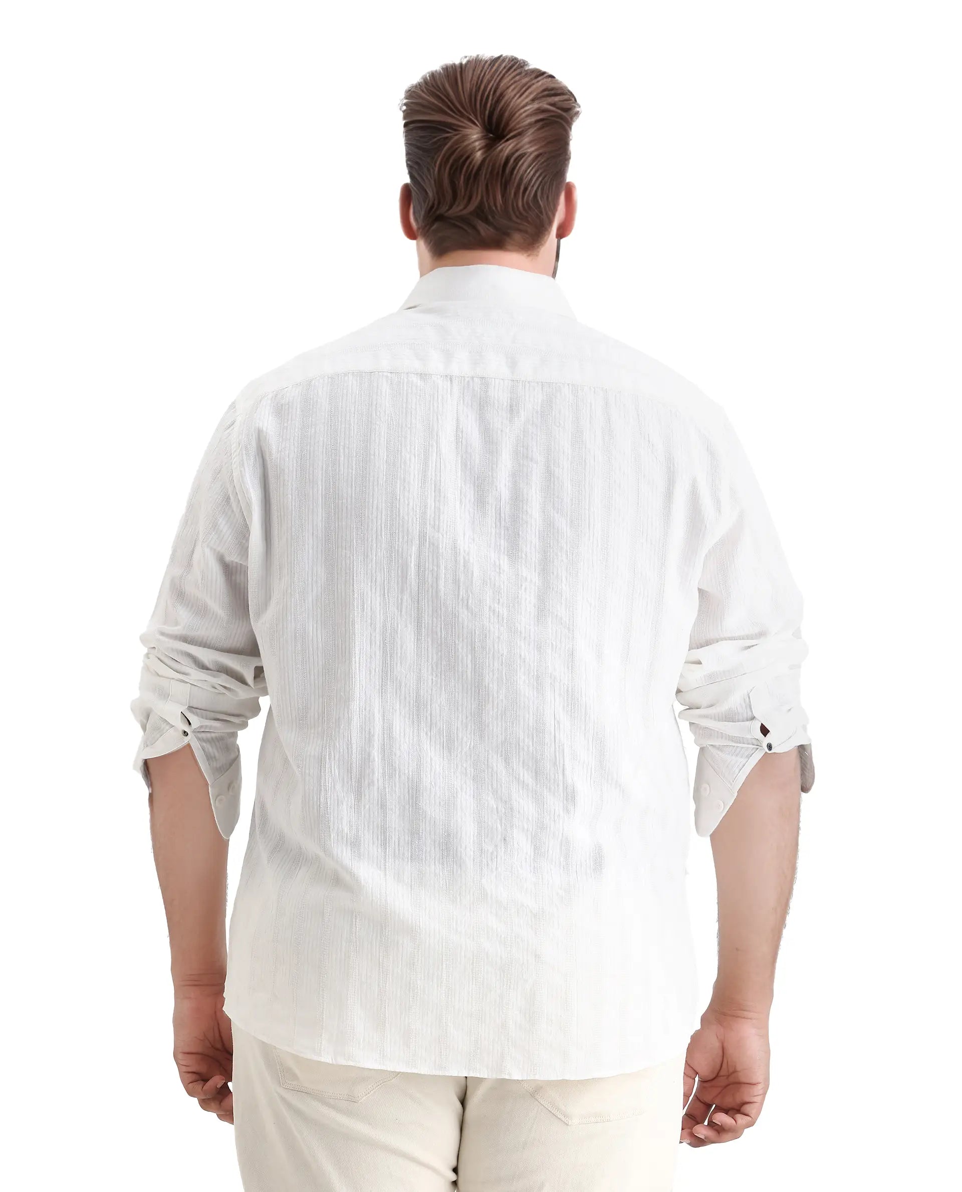 Rare Rabbit Men's Trui-Big White Cotton Fabric Full Sleeve Collared Neck Striped Shirt