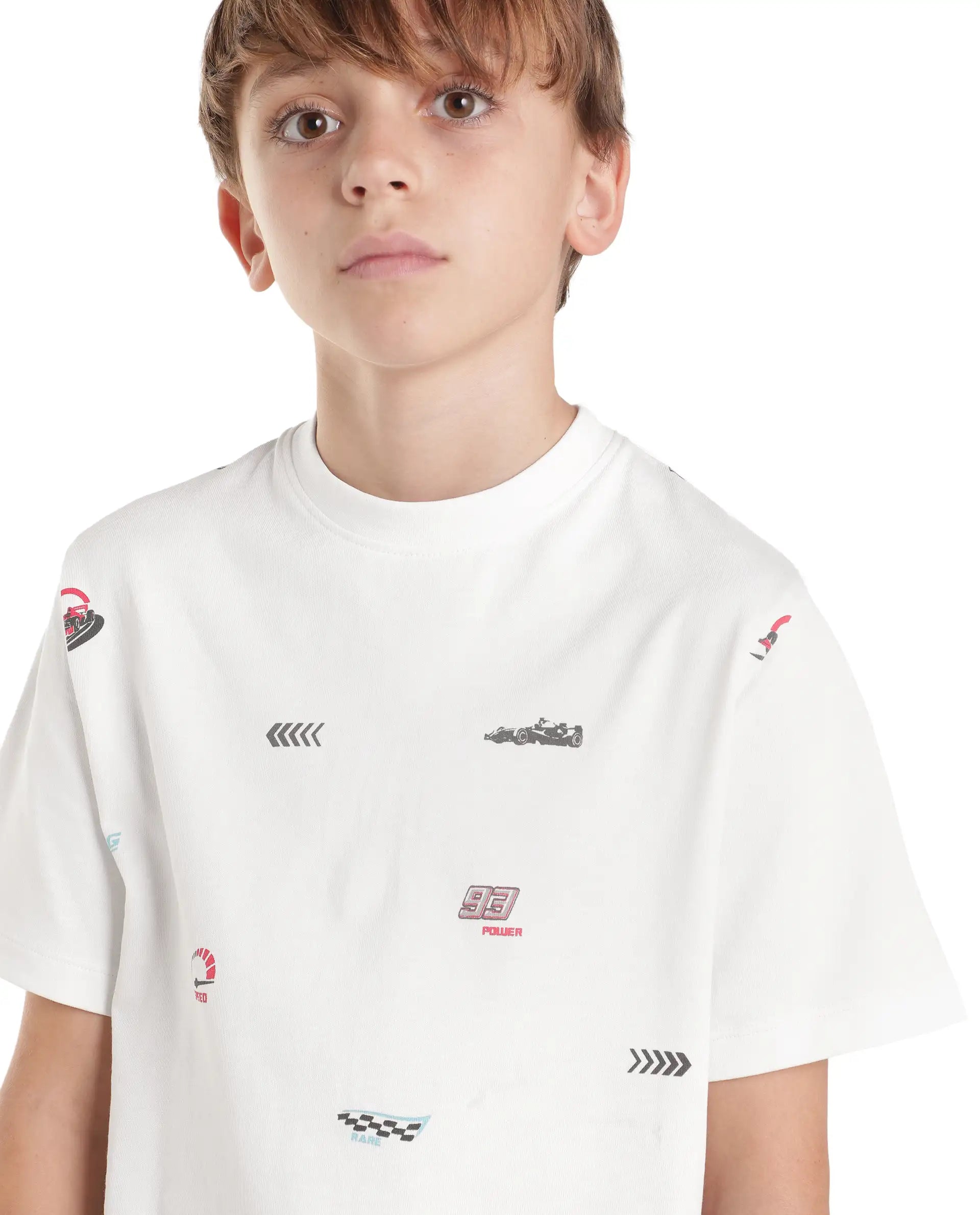 Rare Ones Kids Tygo White Cotton Fabric Pull-On Oversized Fit Printed T-Shirt
