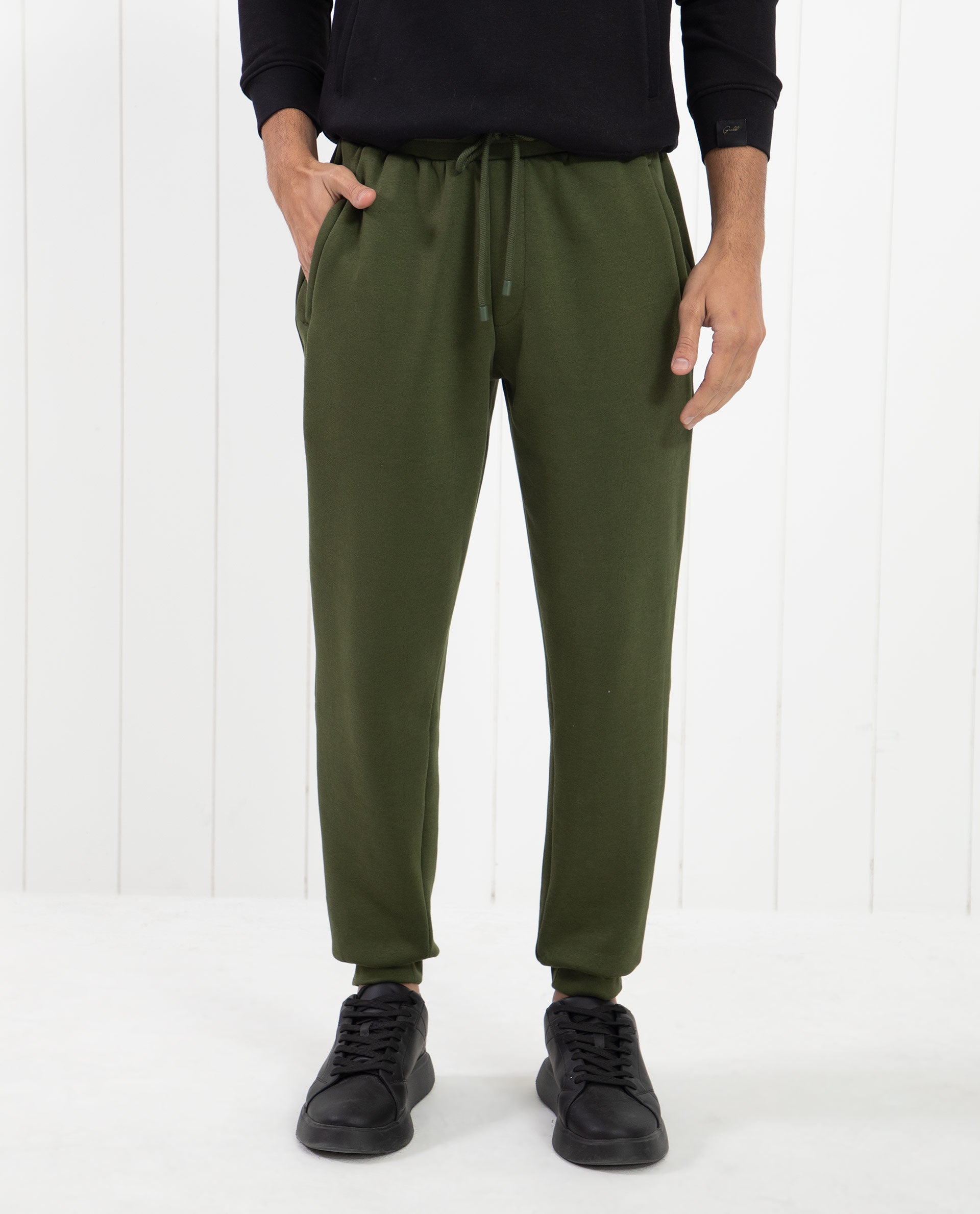 Rare Rabbit Mens Tyrone Olive Cotton Polyester Fabric Drawstring Closure Regular Fit Mid Rise Trackpant