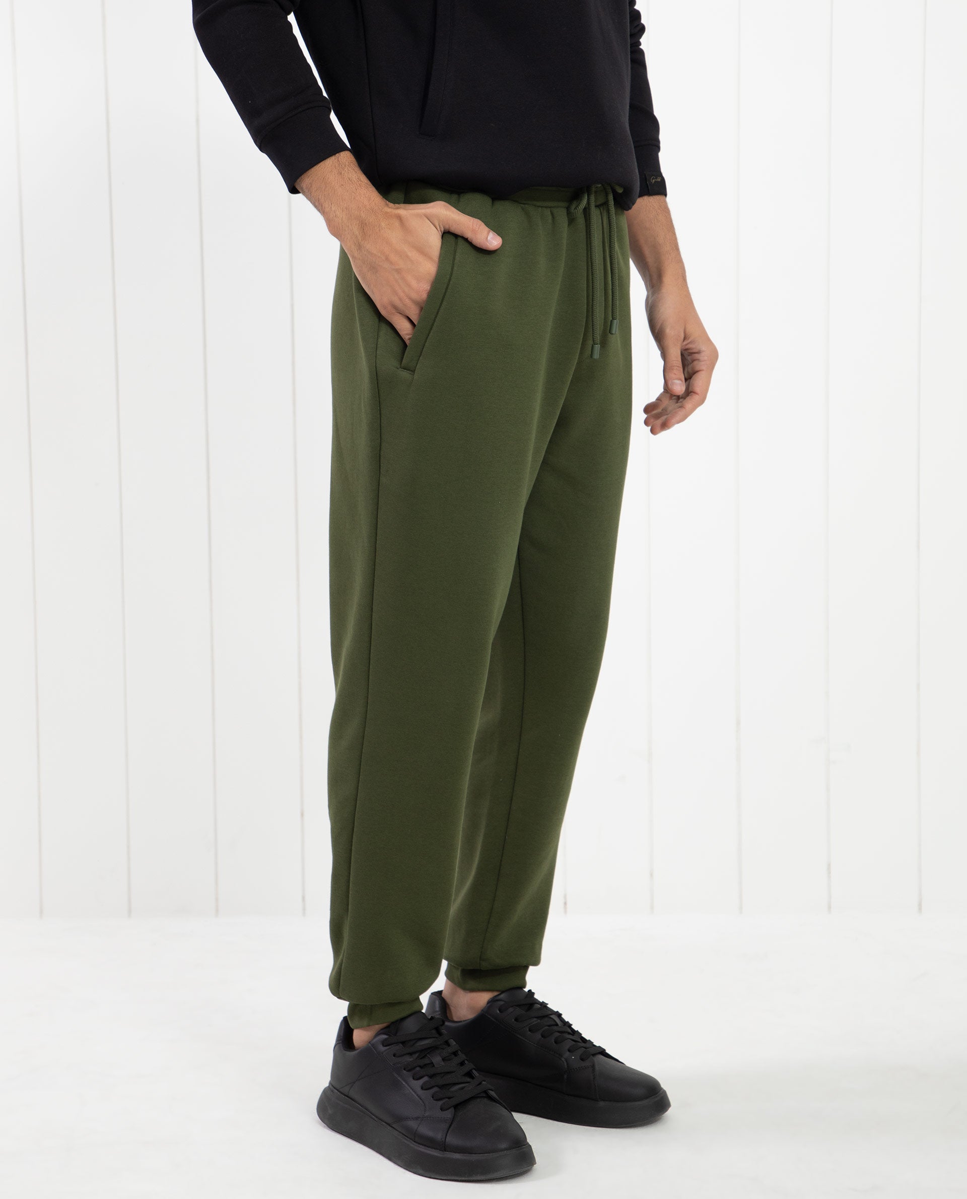 Rare Rabbit Mens Tyrone Olive Cotton Polyester Fabric Drawstring Closure Regular Fit Mid Rise Trackpant