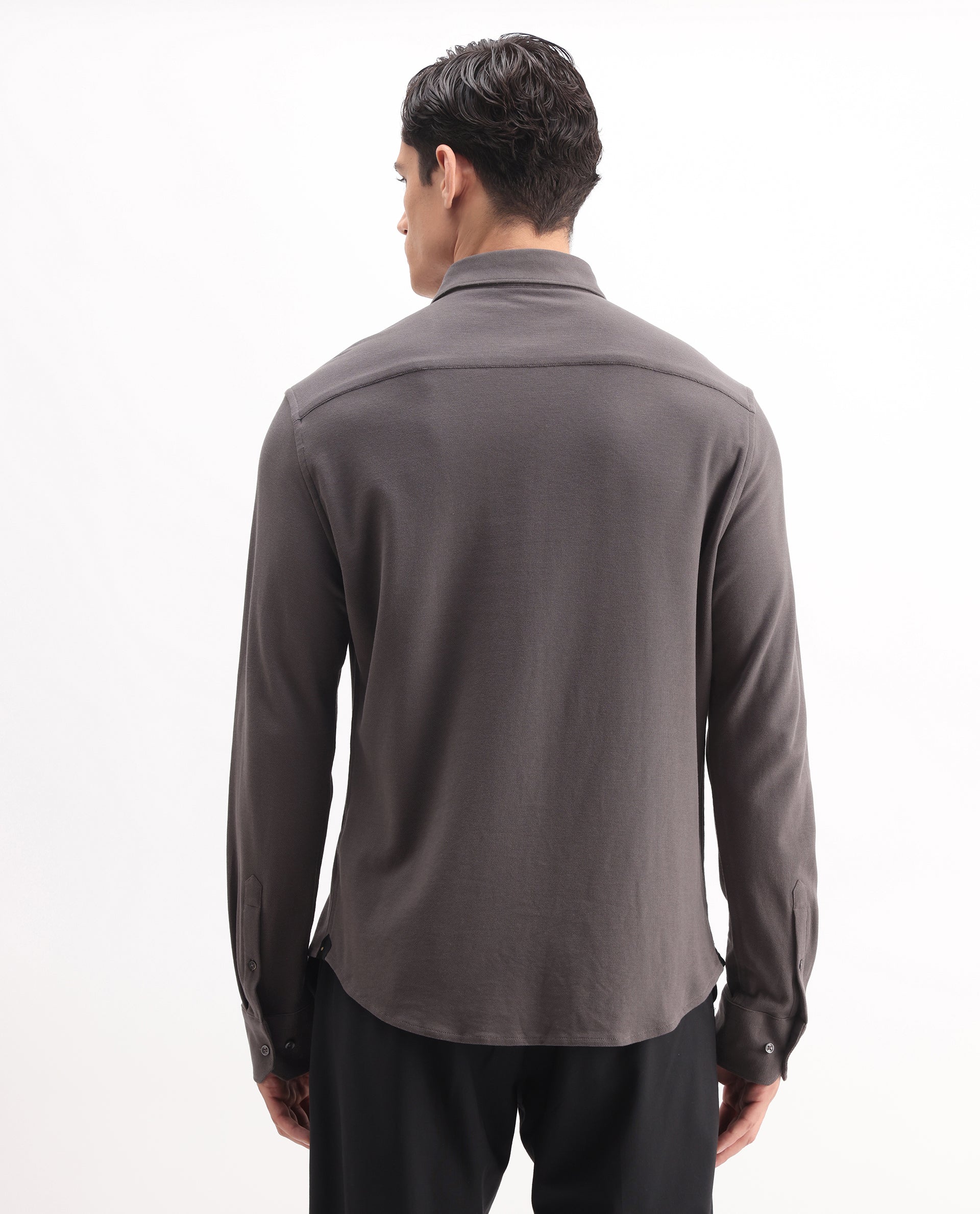 Rare Rabbit Men's Vane-25 Dusky Brown Cotton Plain Regular Fit Full Sleeve Button-Down Collar Shirt