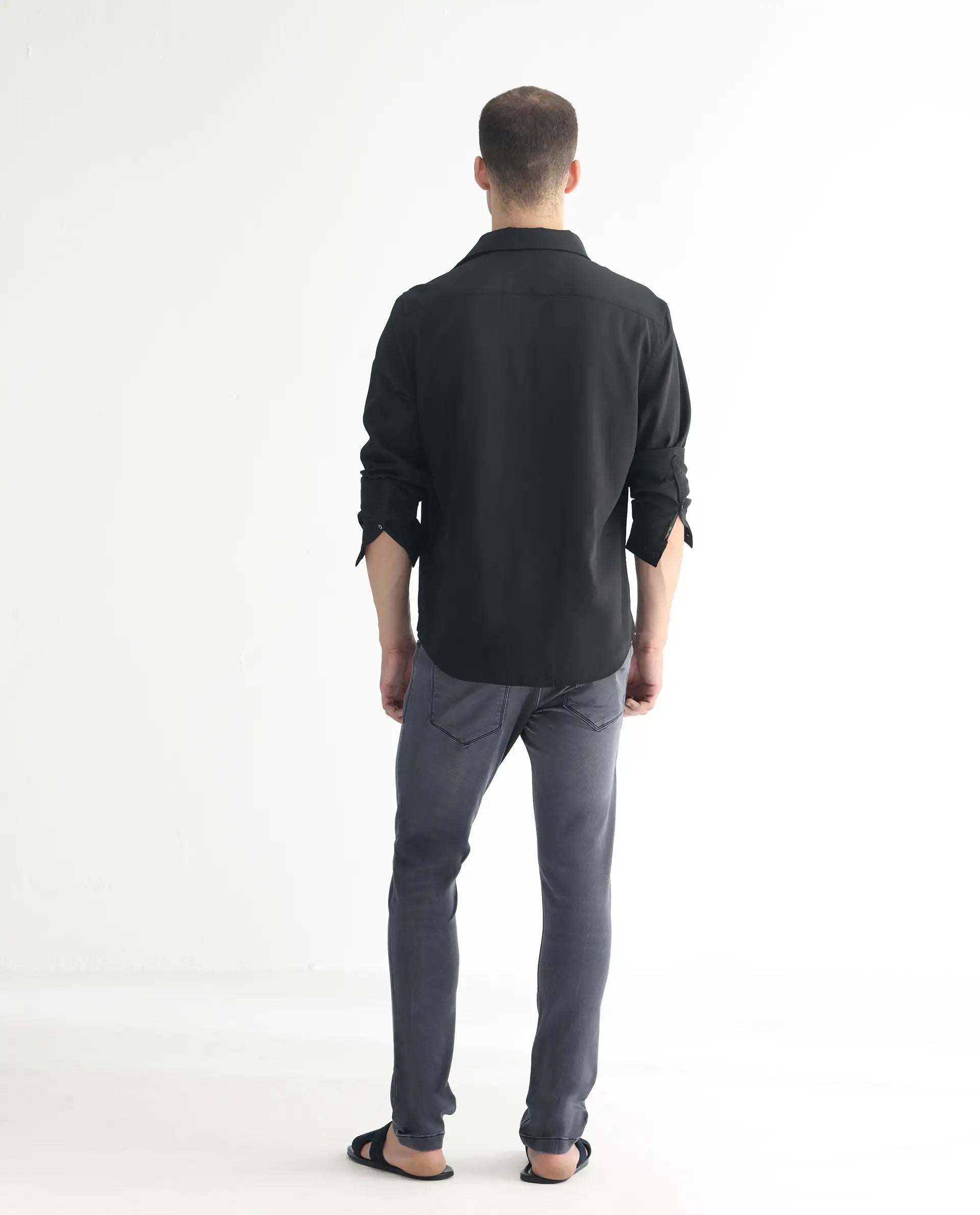 Rare Rabbit Men's Velles Dark Grey Cotton Plain Hawk Slim Fit Jeans