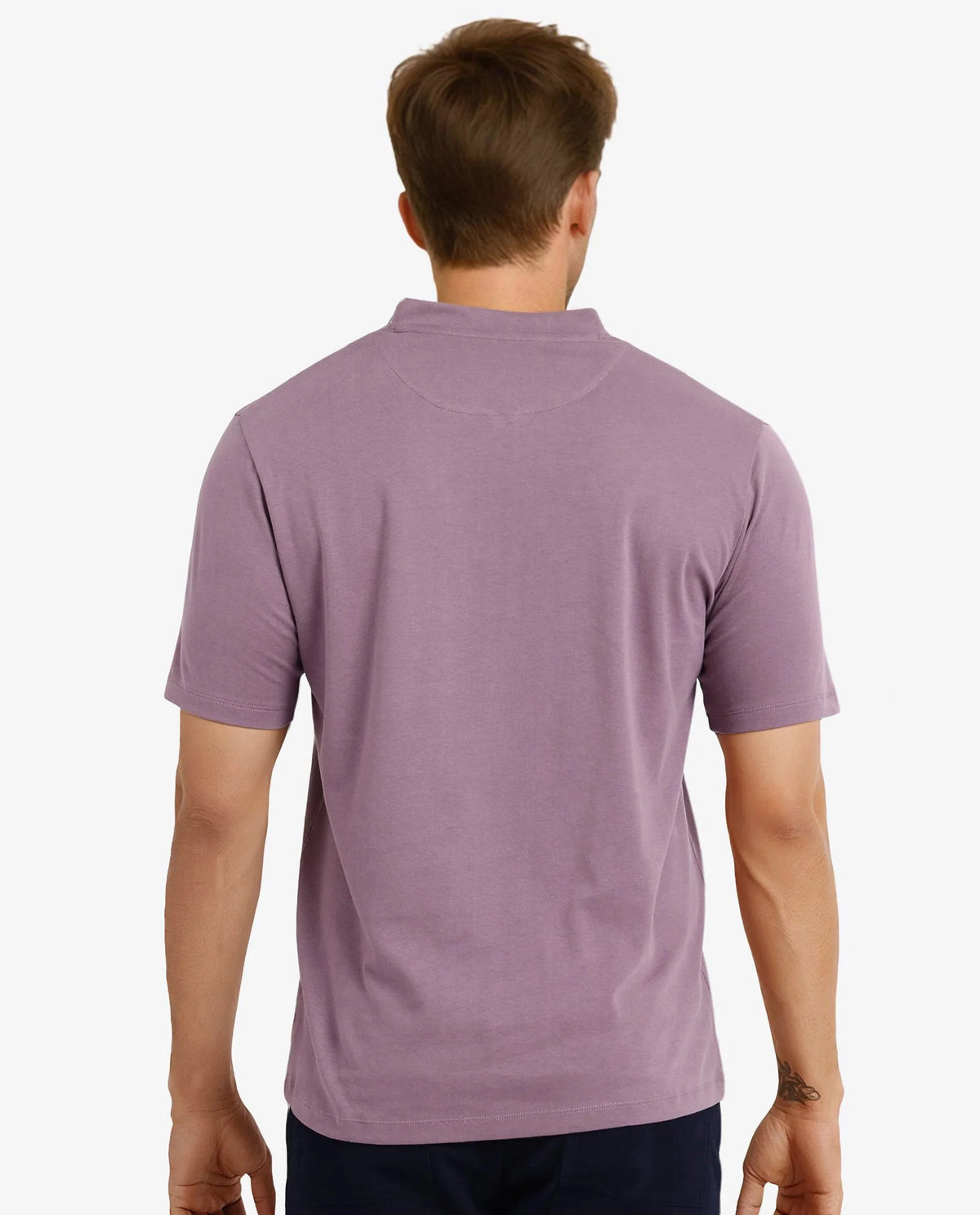 Rare Rabbit Men Veno Dusky Purple Cotton Blend Fabric Short Sleeve Mandarin Collar Plain Polo