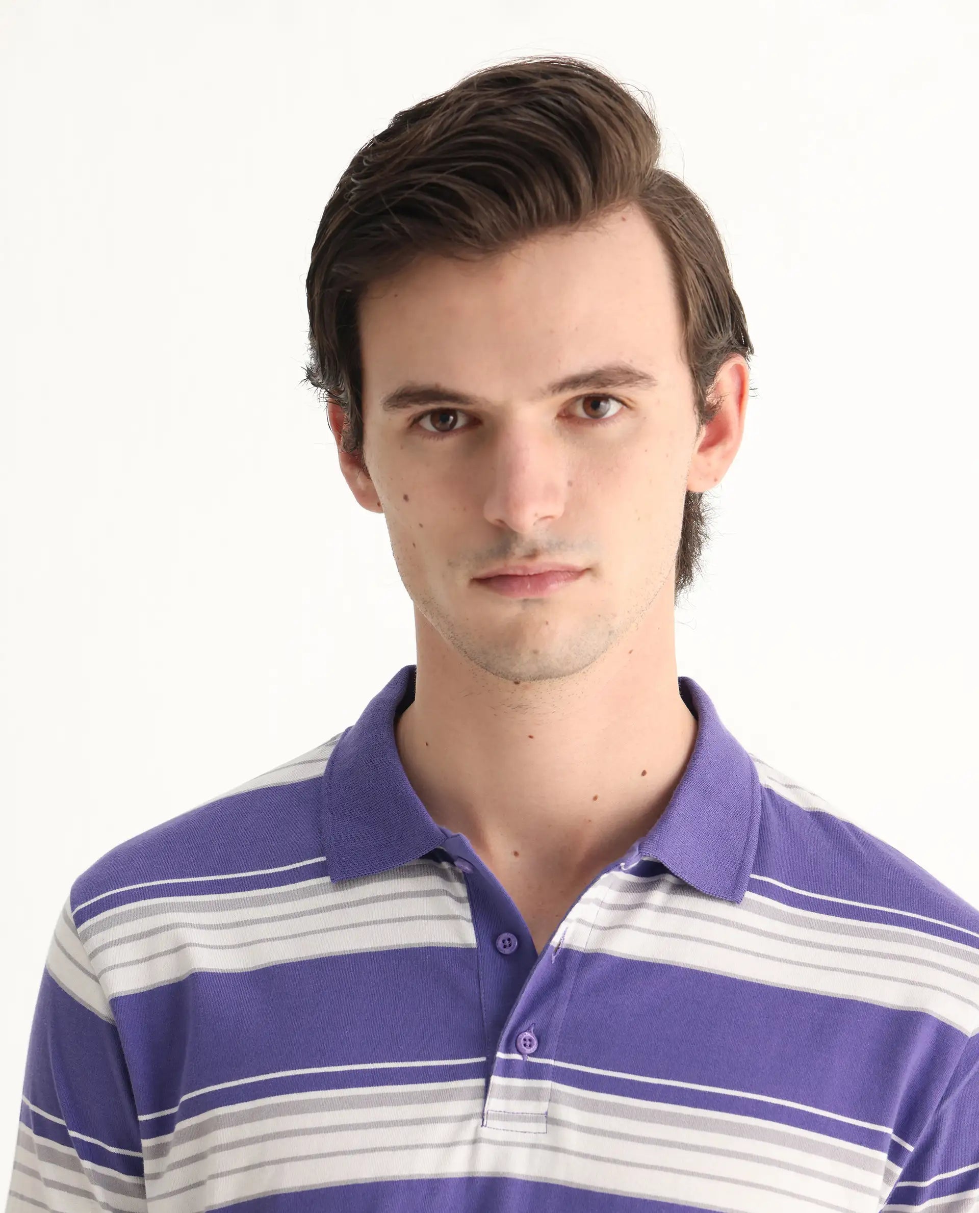 Rare Rabbit Men's Verdun Dark Purple Cotton Striped Print Regular Fit Half Sleeve Polo