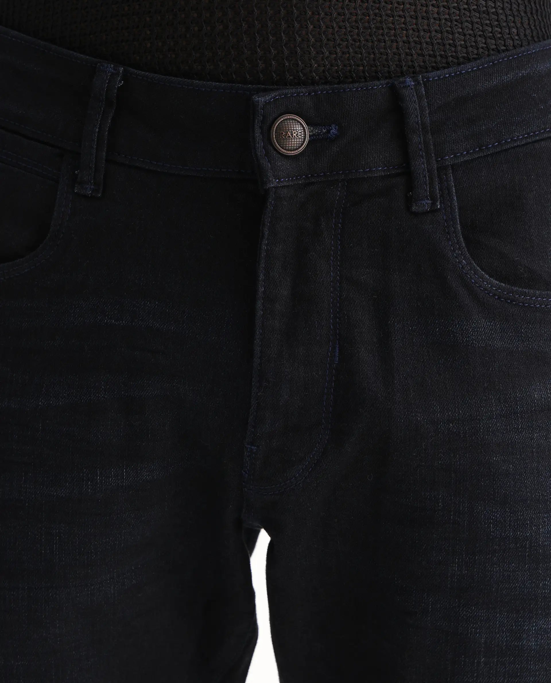 Rare Rabbit Men's Victo Navy Cotton Plain Hawk Slim Fit Jeans