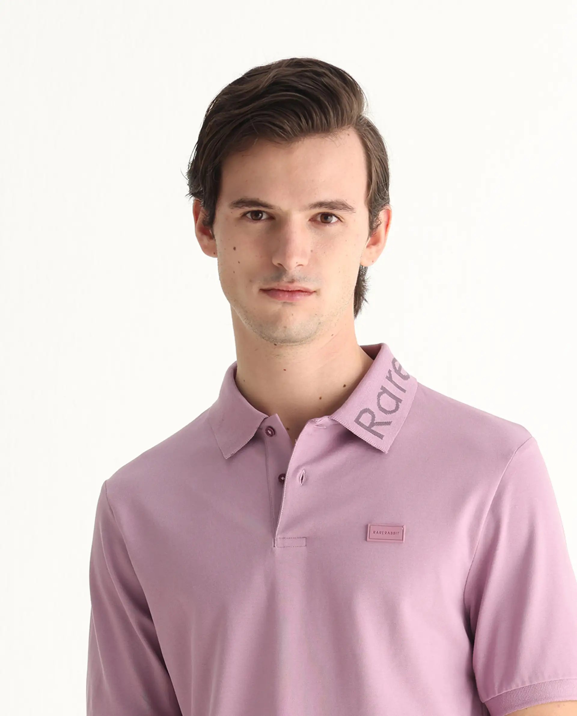 Rare Rabbit Men's Vinc Dusky Pink Cotton Plain Regular Fit Half Sleeve Polo