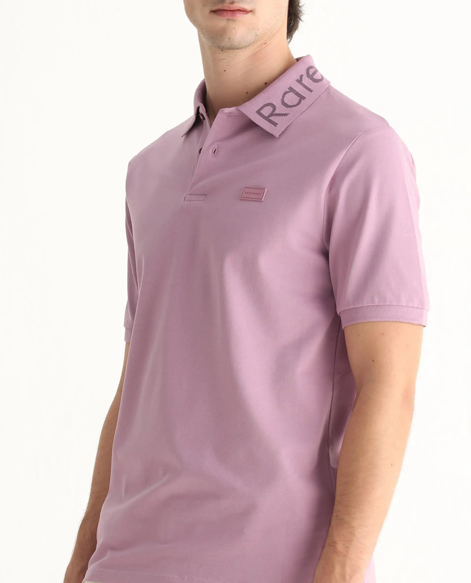 Rare Rabbit Men's Vinc Dusky Pink Cotton Plain Regular Fit Half Sleeve Polo