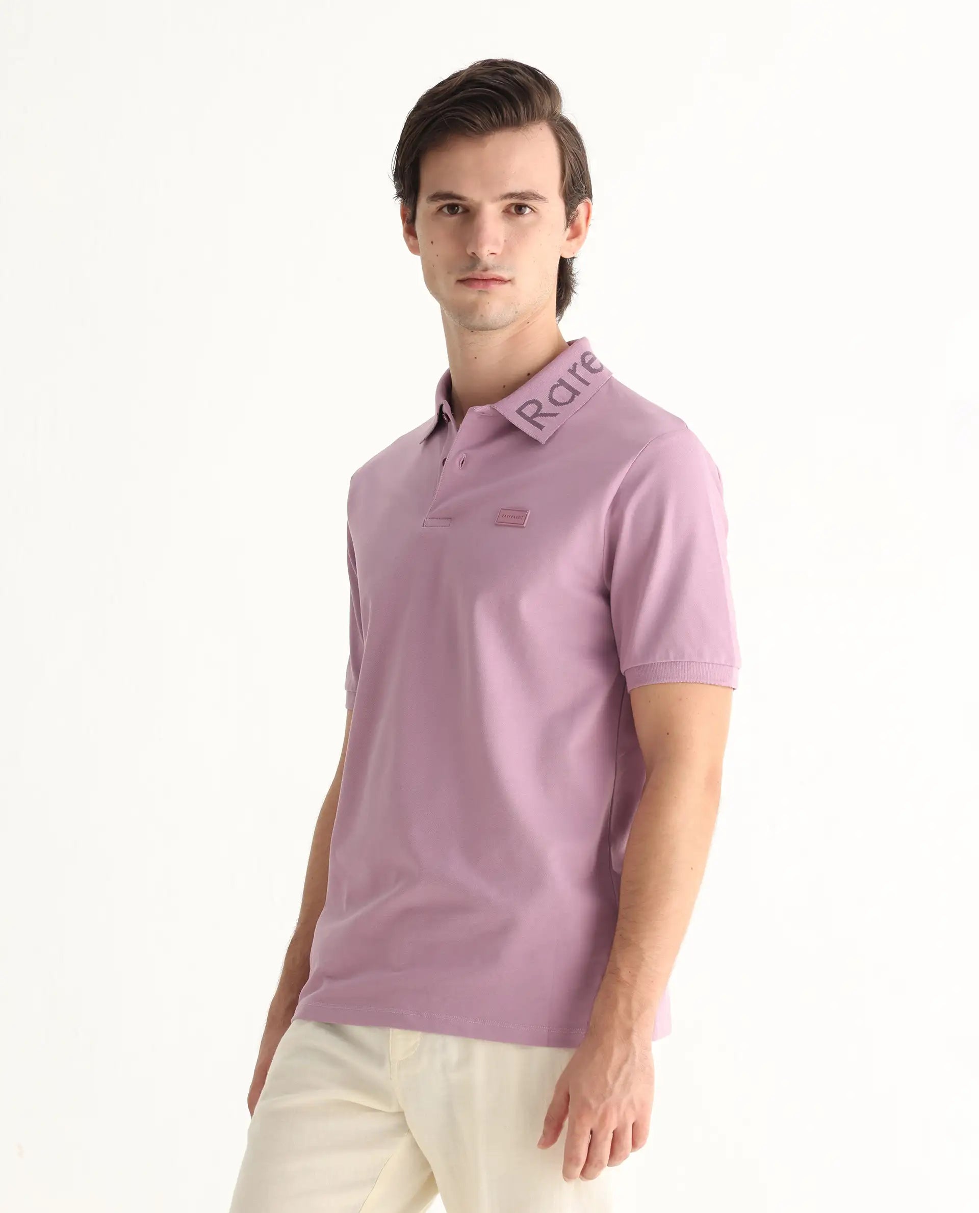 Rare Rabbit Men's Vinc Dusky Pink Cotton Plain Regular Fit Half Sleeve Polo