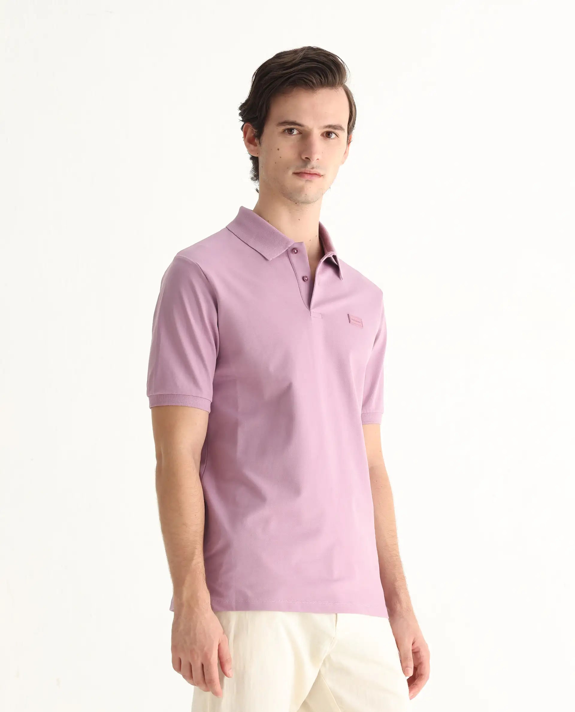 Rare Rabbit Men's Vinc Dusky Pink Cotton Plain Regular Fit Half Sleeve Polo