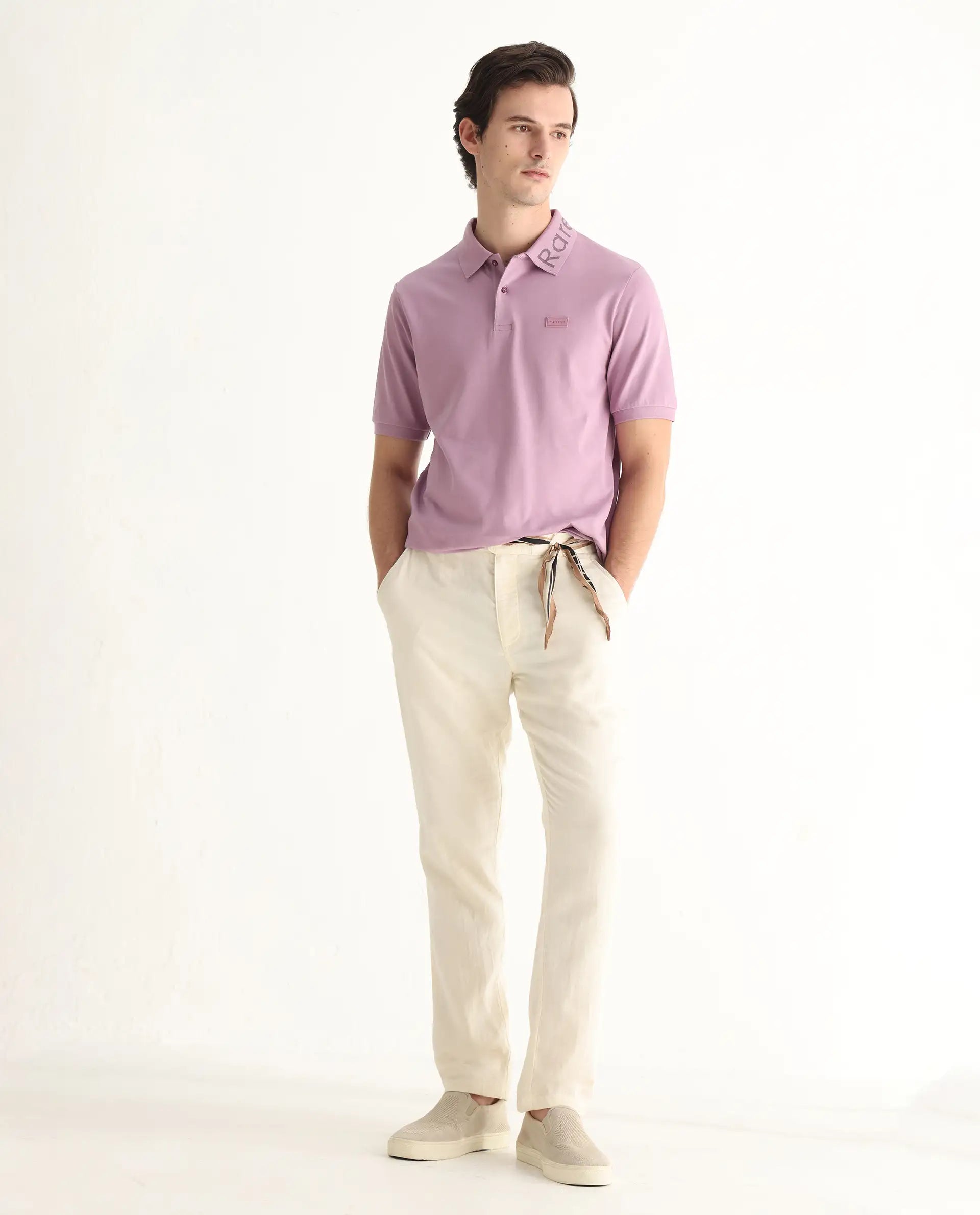 Rare Rabbit Men's Vinc Dusky Pink Cotton Plain Regular Fit Half Sleeve Polo