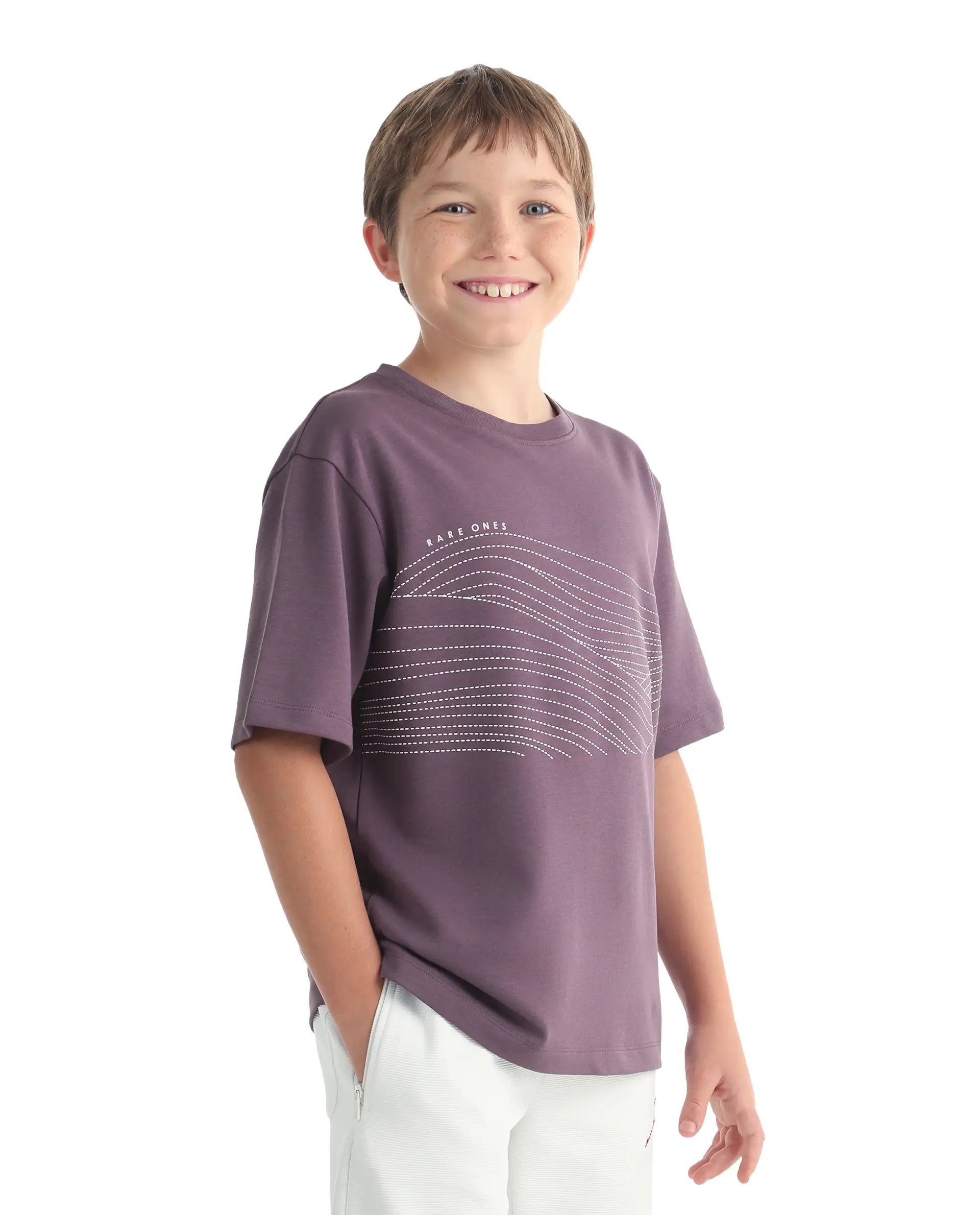 Rare Ones Kids Vint-K Dusky Pink Cotton Solid Slip-On Regular Fit T-Shirt