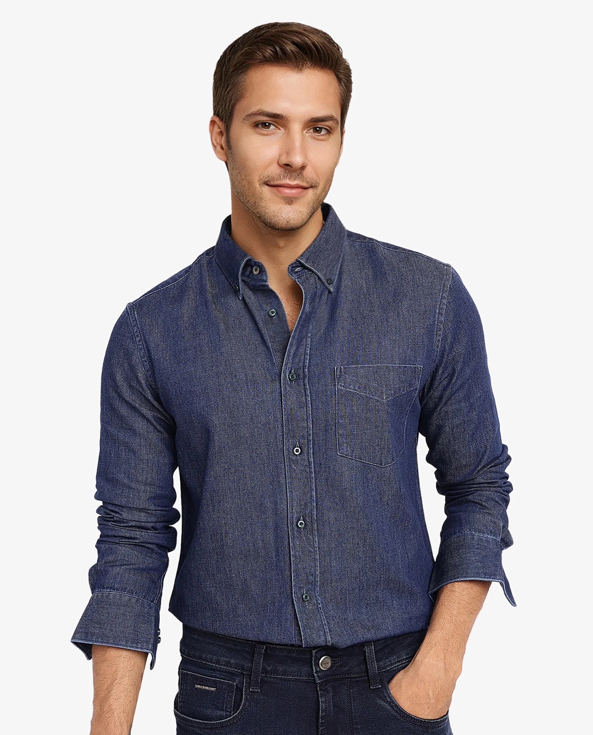 Rare Rabbit Men Vintro Dark Blue Full Sleeve Regular Fit Denim Shirt