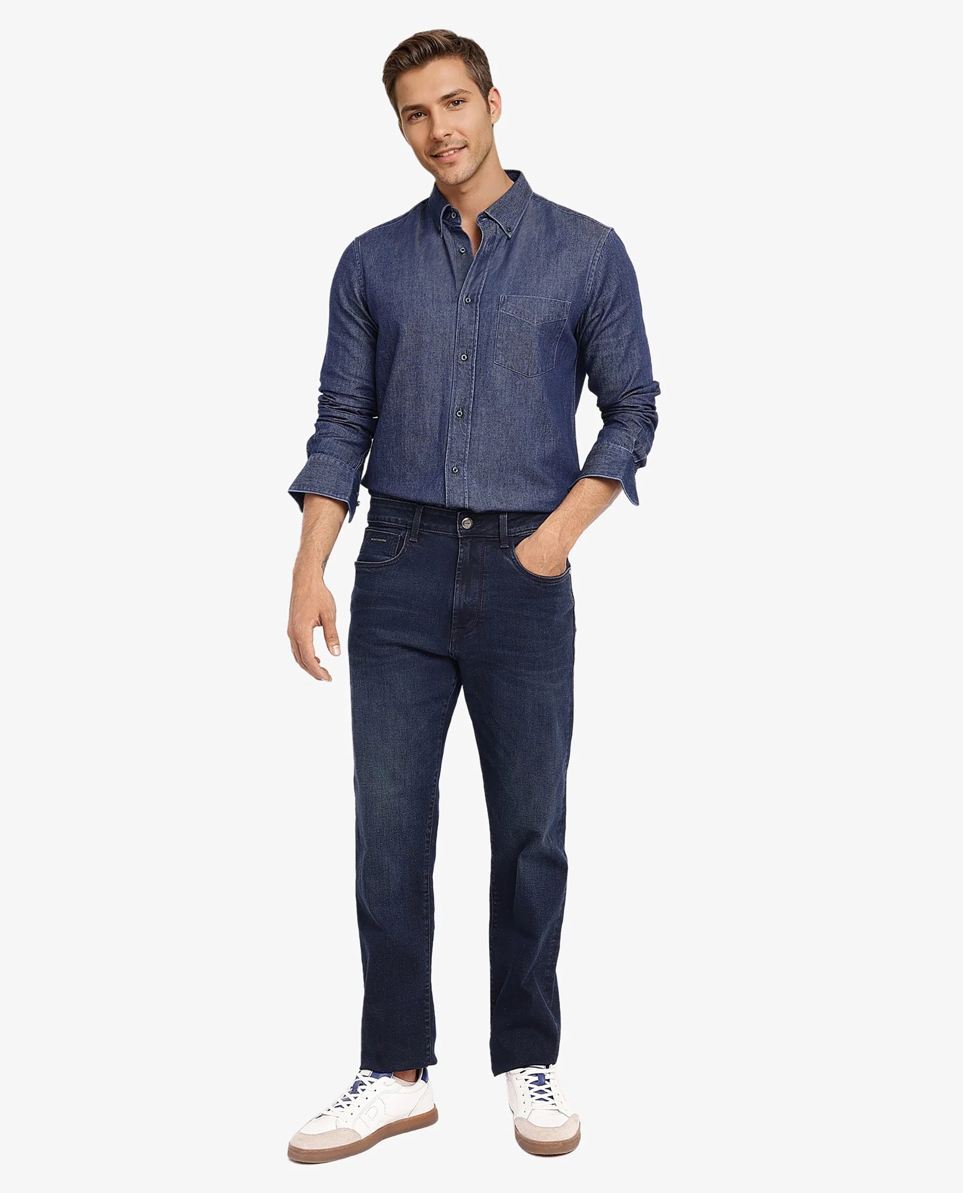 Rare Rabbit Men Vintro Dark Blue Full Sleeve Regular Fit Denim Shirt