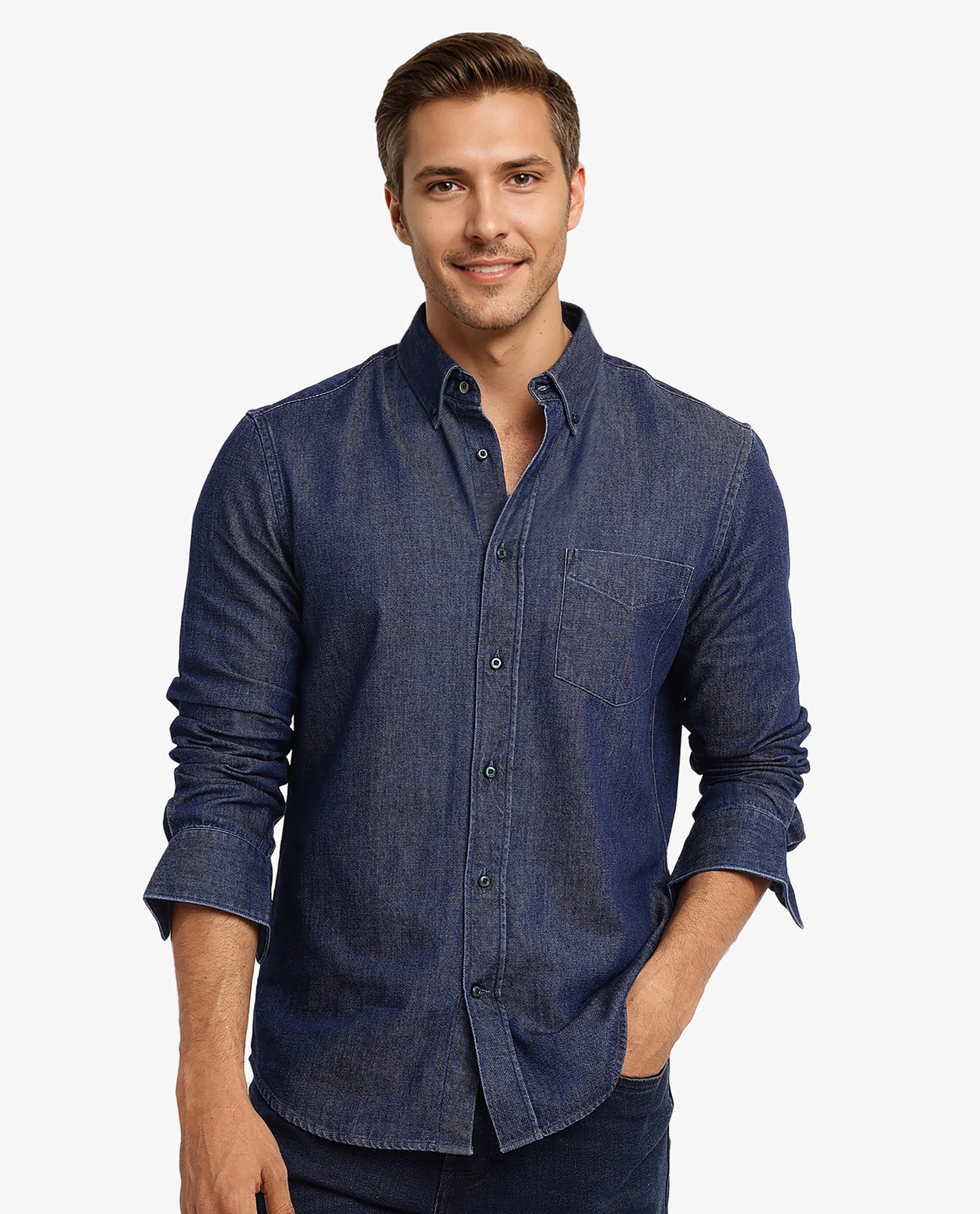 Rare Rabbit Men Vintro Dark Blue Full Sleeve Regular Fit Denim Shirt