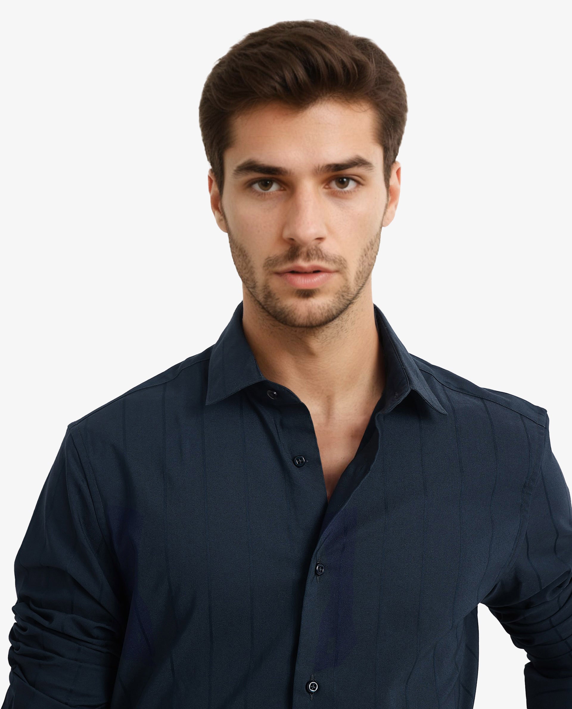 Rare Rabbit Men Vista-1 Dark Petrol Cotton Polyester Lycra Fabric Full Sleeve Regular Collar Self Stripe Dobby Shirt