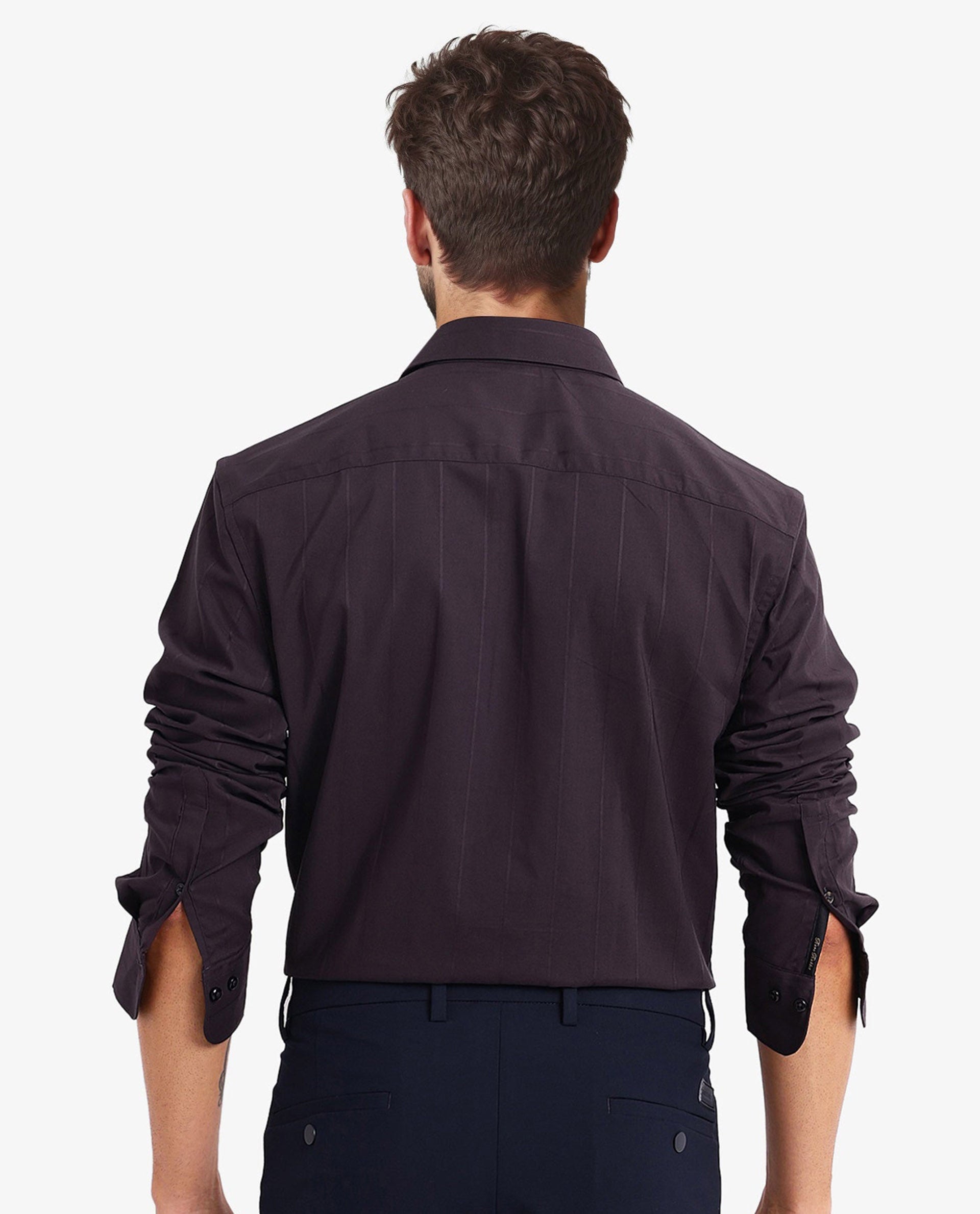 Rare Rabbit Men Vista-1 Dark Purple Cotton Polyester Lycra Fabric Full Sleeve Regular Collar Self Stripe Dobby Shirt