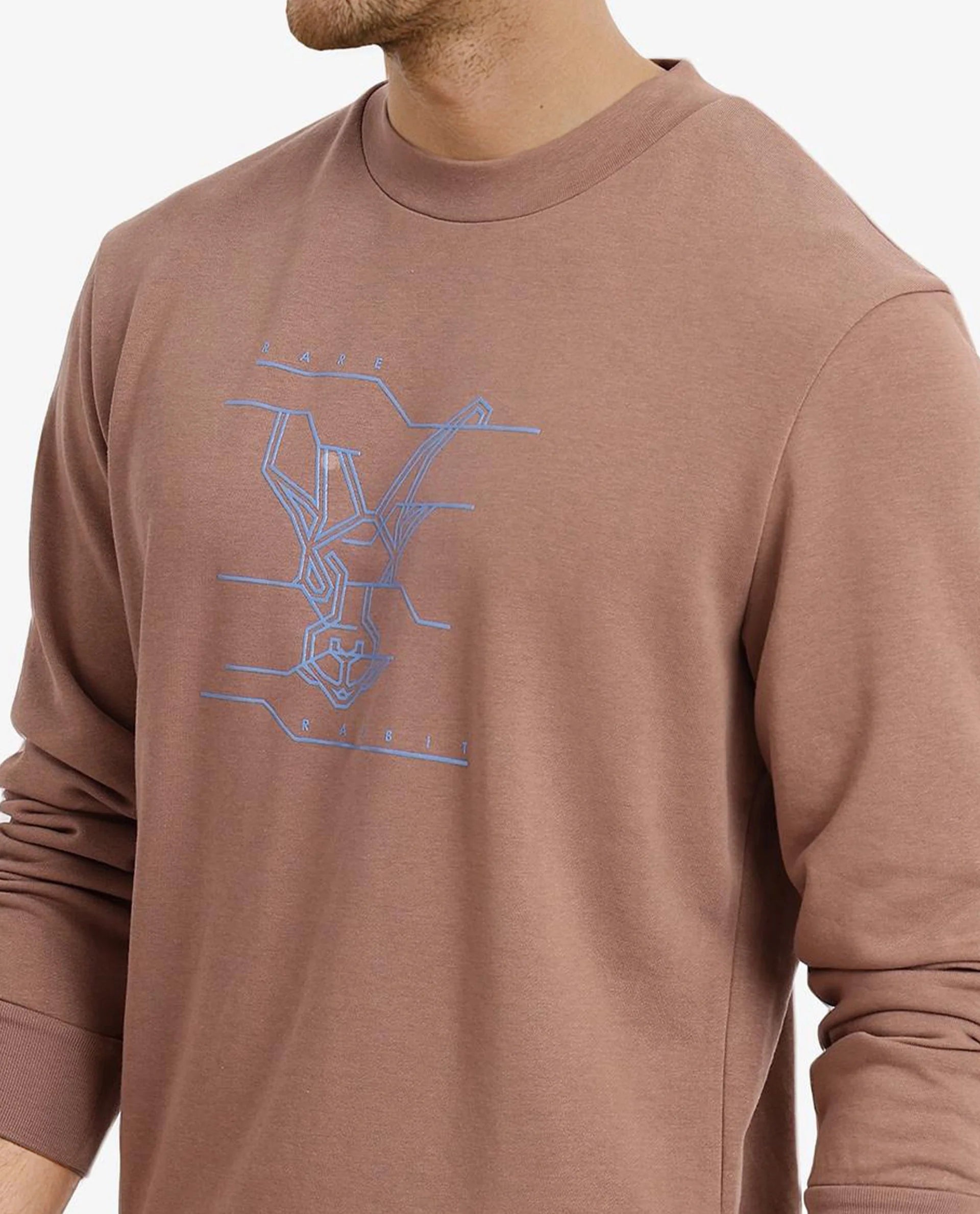Rare Rabbit Men Viton Dusky Brown Cotton Poly Fabric Full Sleeve Crew Neck Plain Sweatshirt