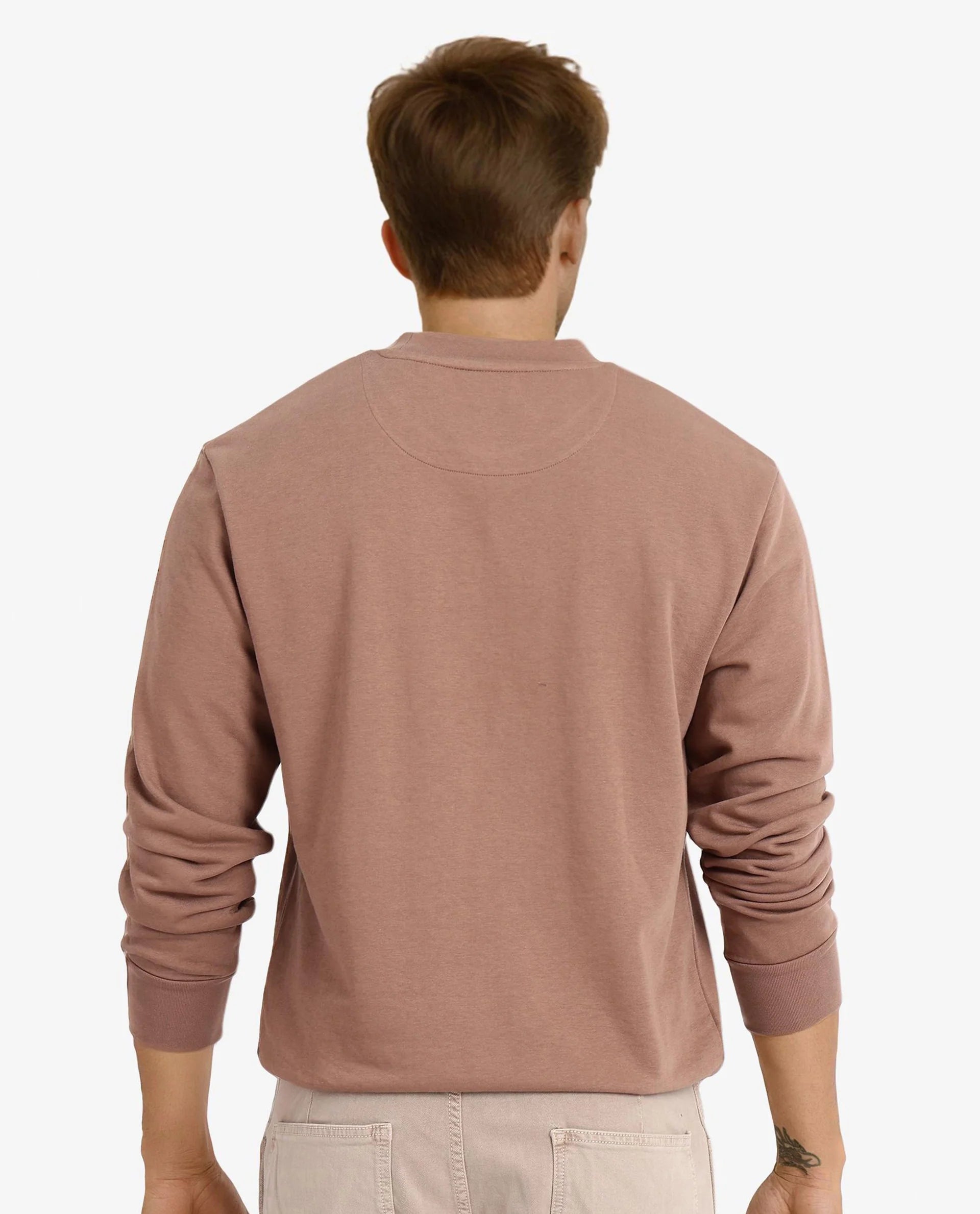Rare Rabbit Men Viton Dusky Brown Cotton Poly Fabric Full Sleeve Crew Neck Plain Sweatshirt