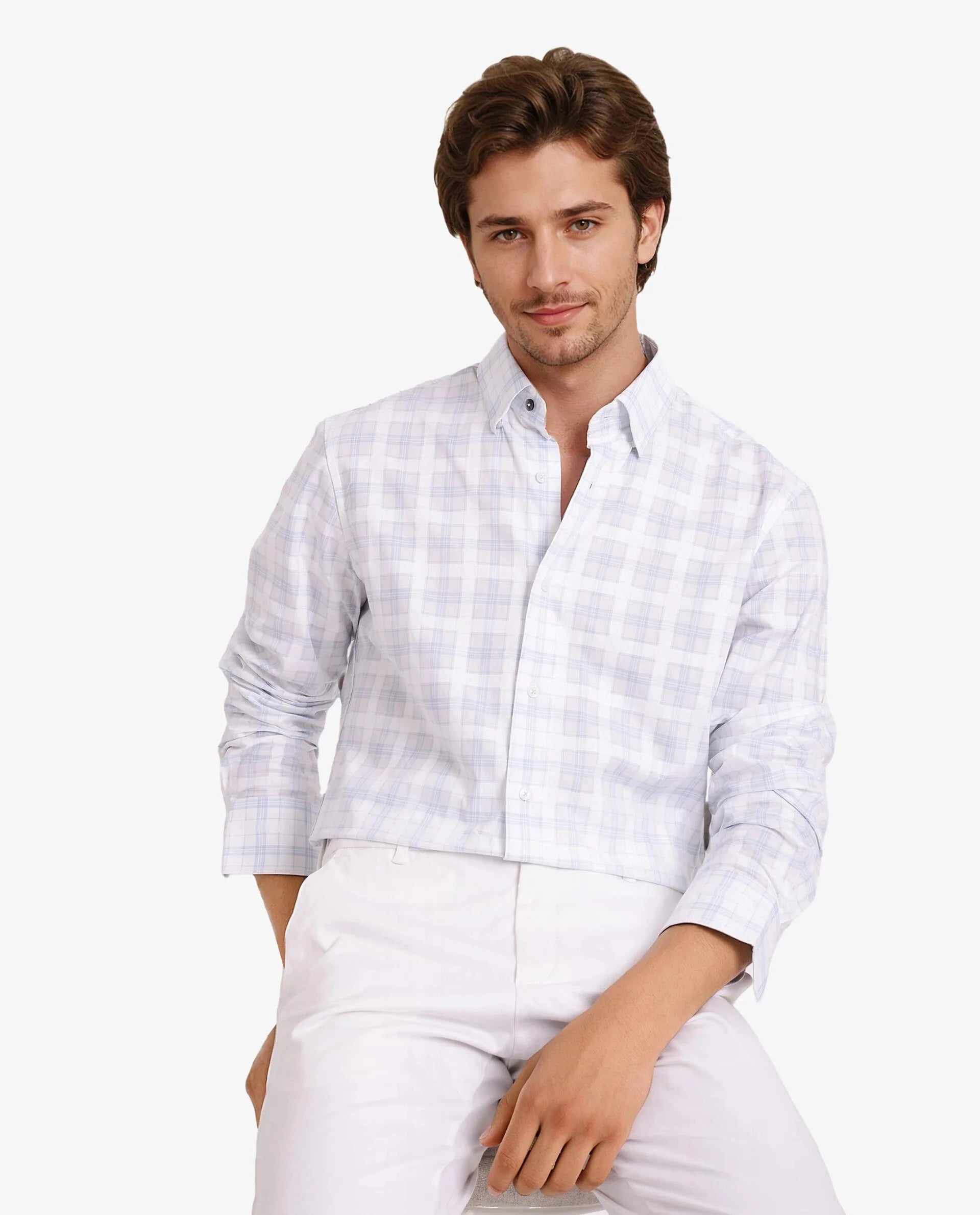 Rare Rabbit Men Vory White Cotton Fabric Full Sleeve Regular Collar Button Closure Regular Fit Checks Shirt