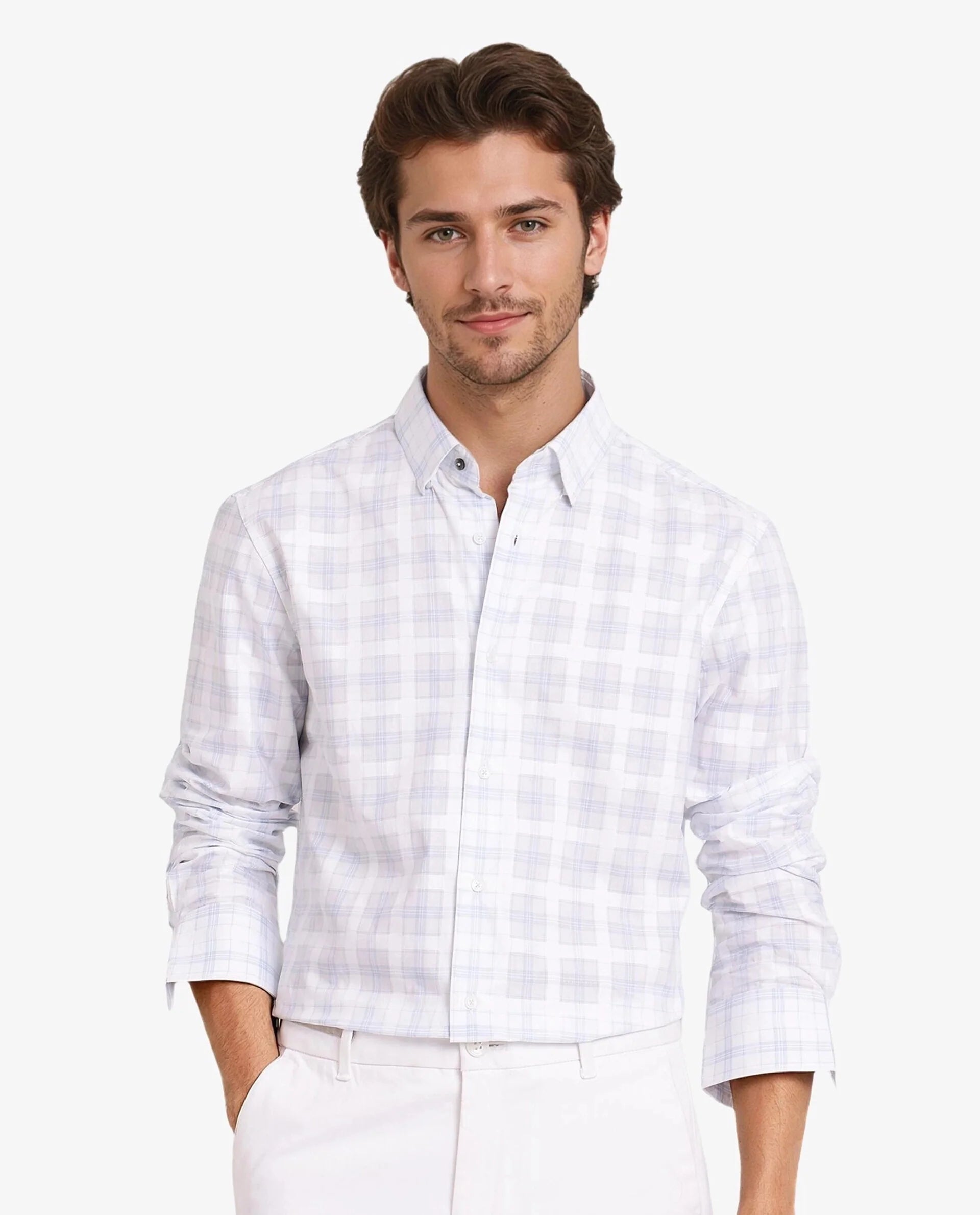 Rare Rabbit Men Vory White Cotton Fabric Full Sleeve Regular Collar Button Closure Regular Fit Checks Shirt