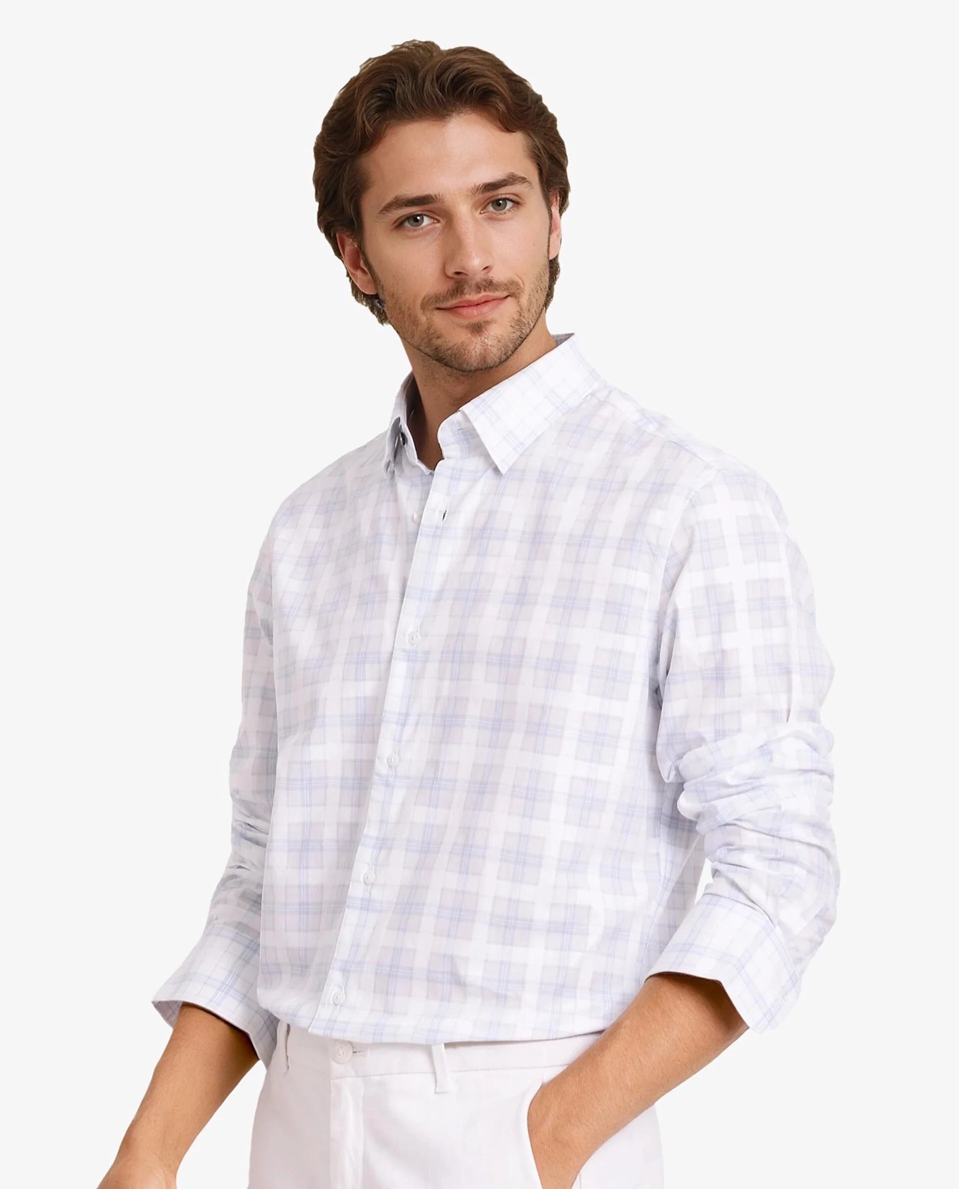 Rare Rabbit Men Vory White Cotton Fabric Full Sleeve Regular Collar Button Closure Regular Fit Checks Shirt