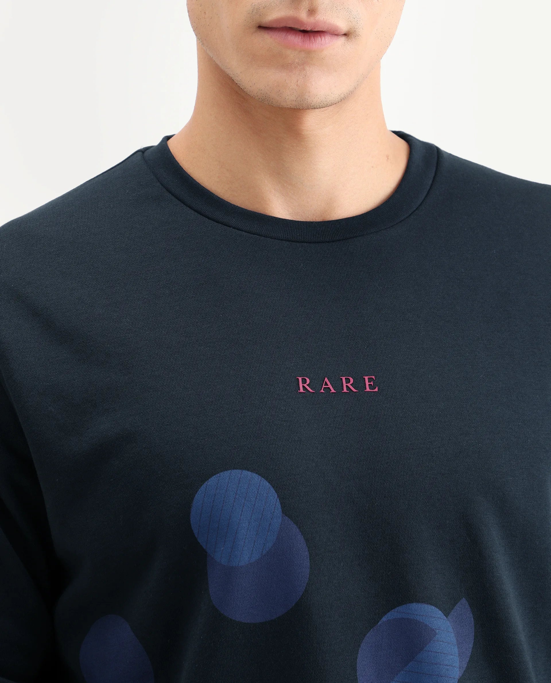 Rare Rabbit Men's Waltz Navy Cotton Graphic Print Regular Fit Full Sleeve Crew Neck Sweatshirt