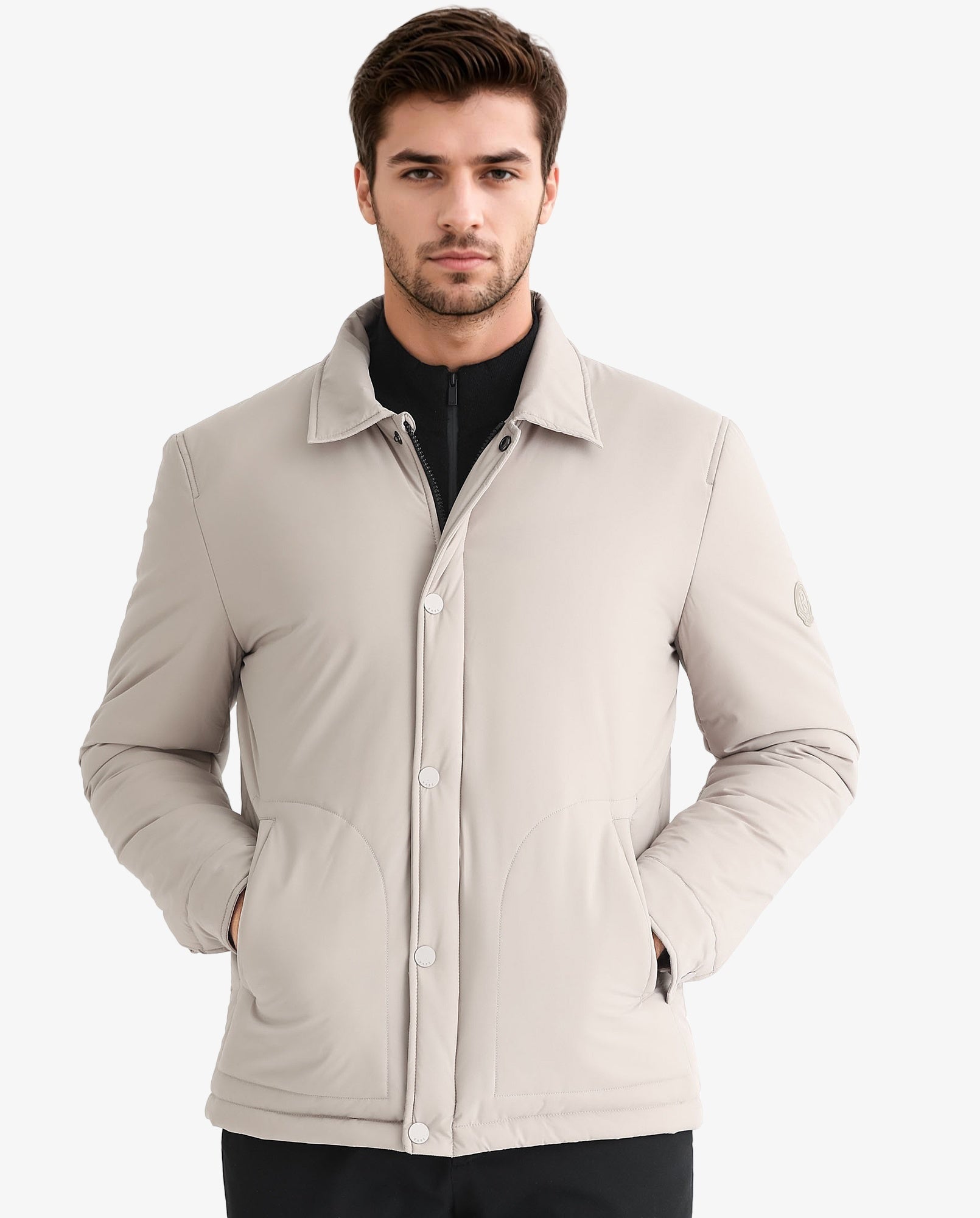 Rare Rabbit Men's Wanza Beige Solid Regular Collar Puffer Jacket
