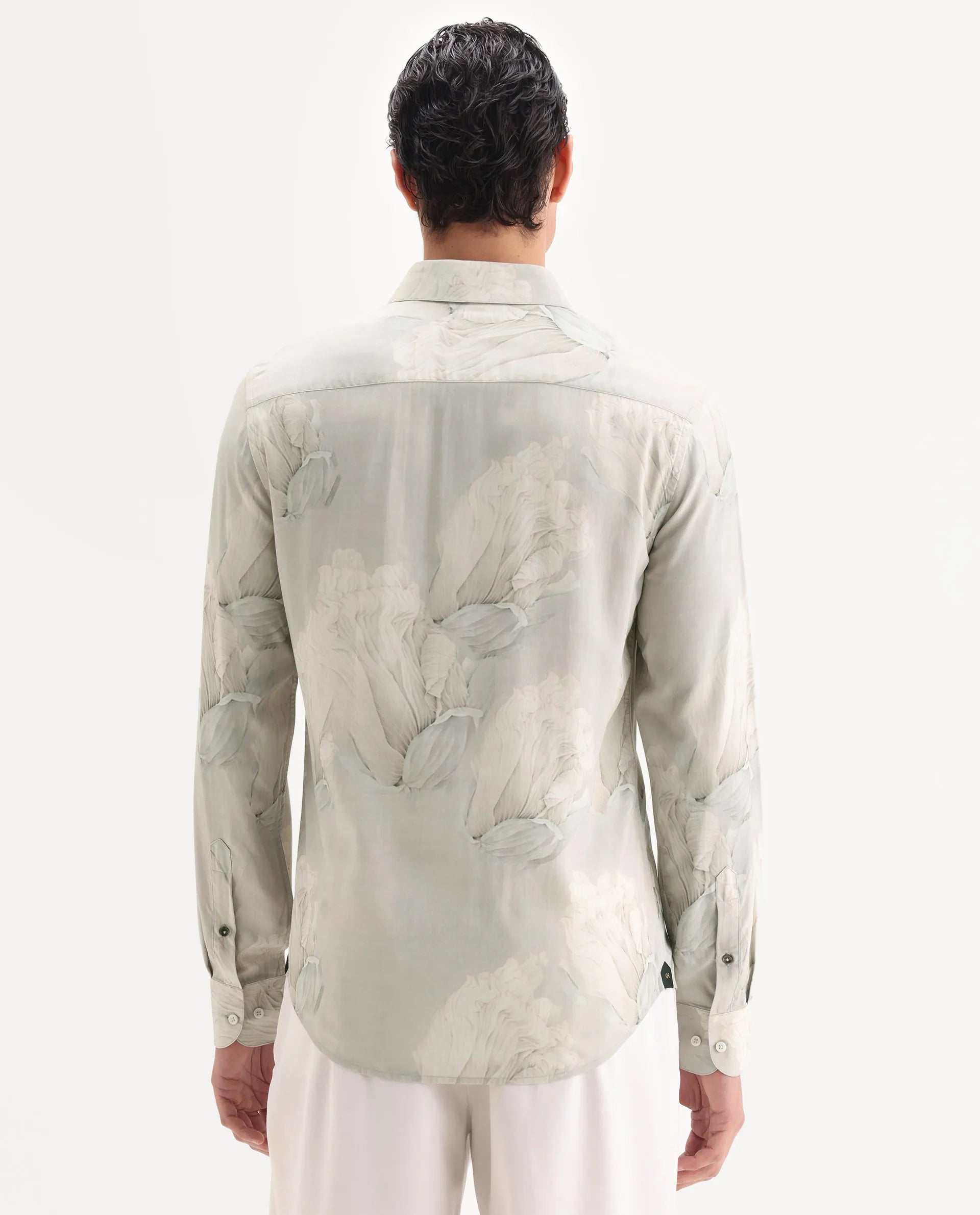 Rare Rabbit Men's Wexel Pastel Green Viscose Fabric Collared Neck Regular Fit Floral Print Shirt