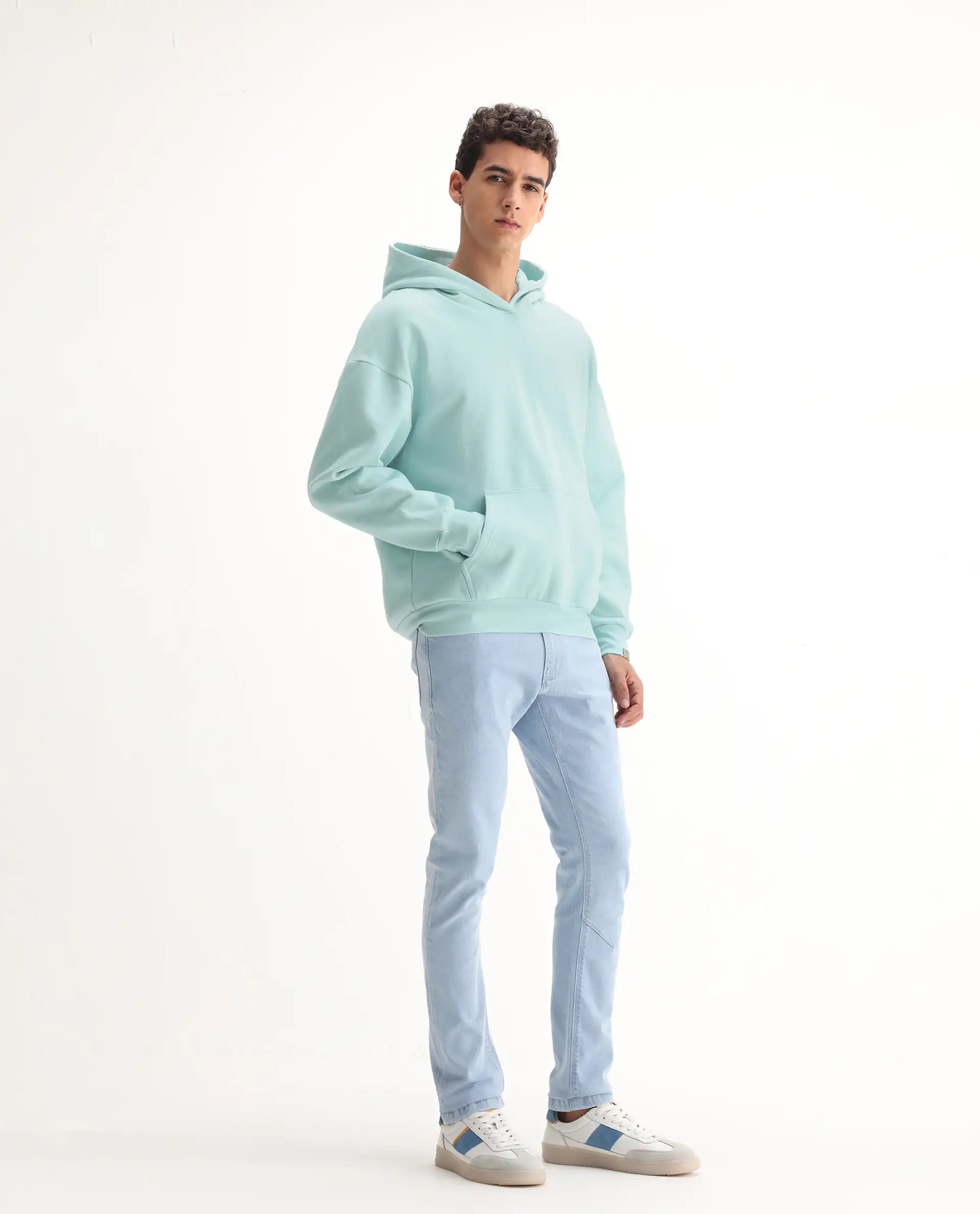 Rare Rabbit Men's Will Light Blue Cotton Plain Hawk Slim Fit Jeans