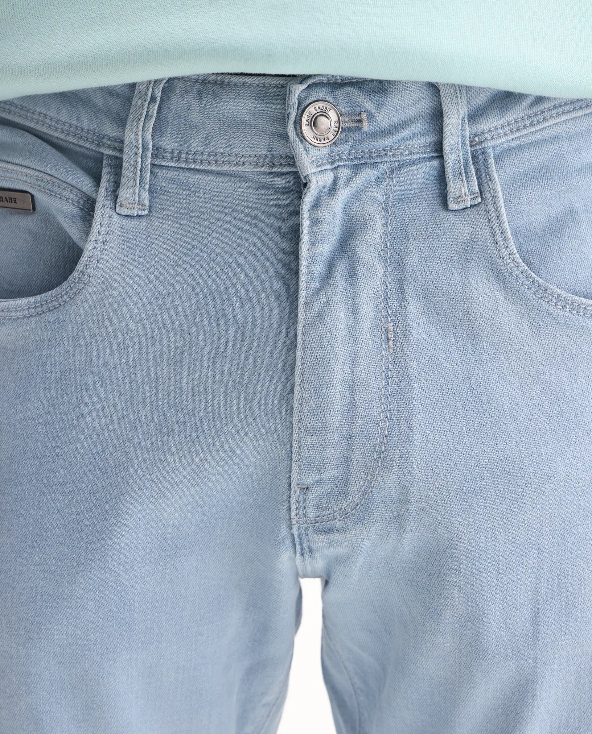 Rare Rabbit Men's Will Light Blue Cotton Plain Hawk Slim Fit Jeans