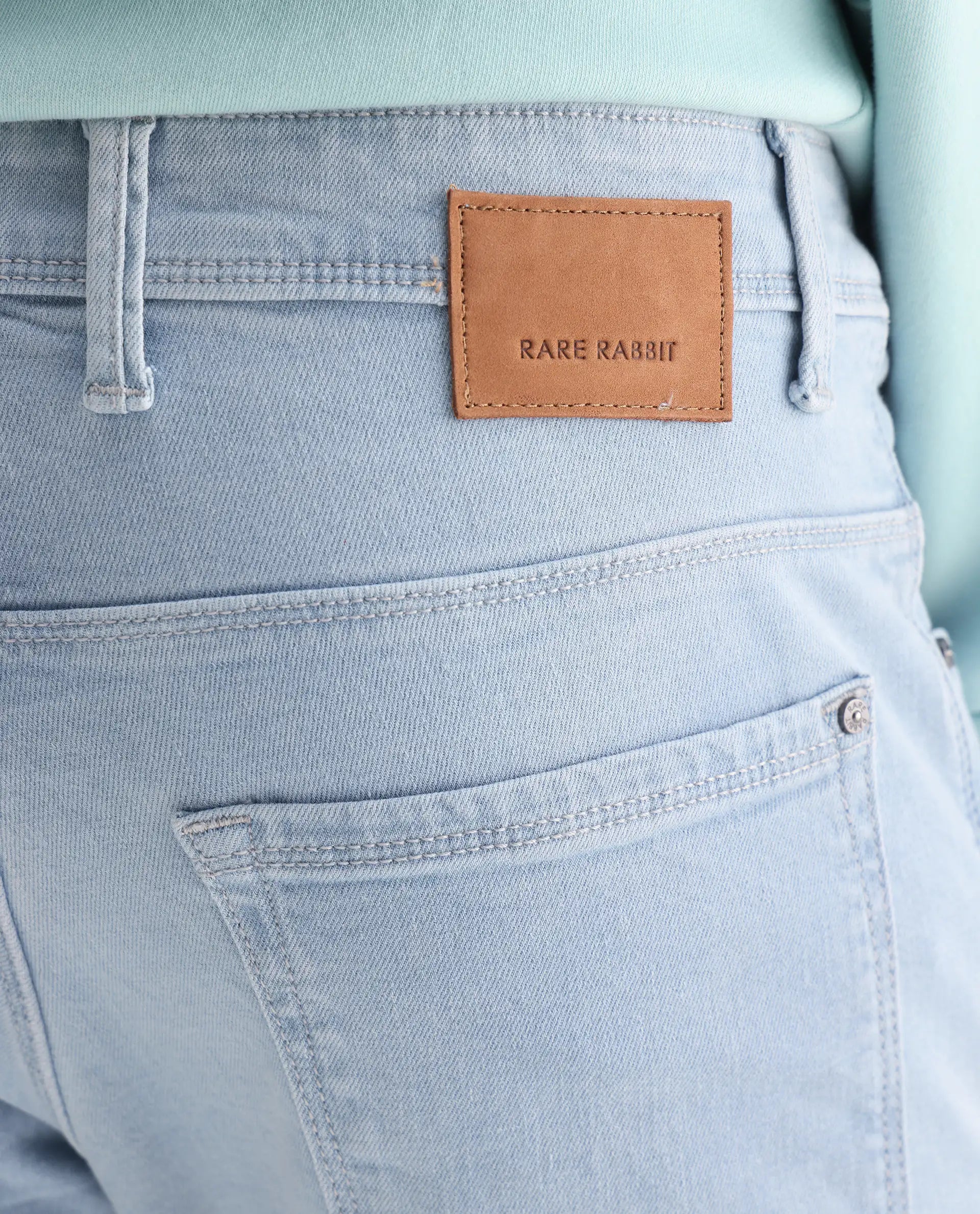 Rare Rabbit Men's Will Light Blue Cotton Plain Hawk Slim Fit Jeans