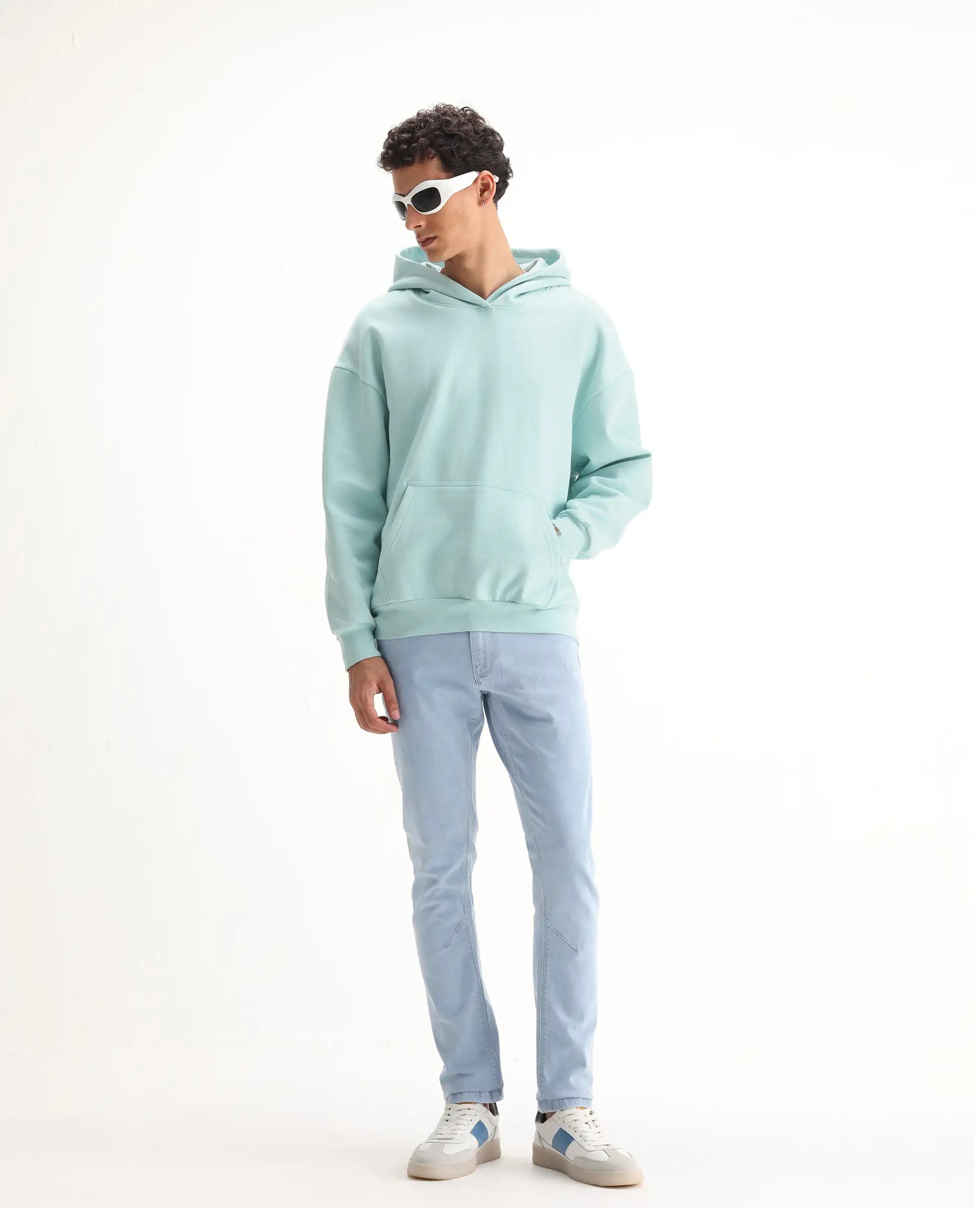 Rare Rabbit Men's Will Light Blue Cotton Plain Hawk Slim Fit Jeans