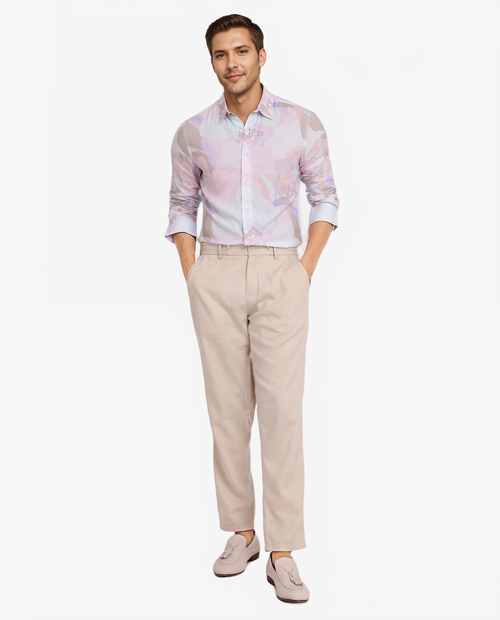 Rare Rabbit Men Xano Pastel Blue Viscose Nylon Fabric Full Sleeve Regular Fit Abstract Print Shirt