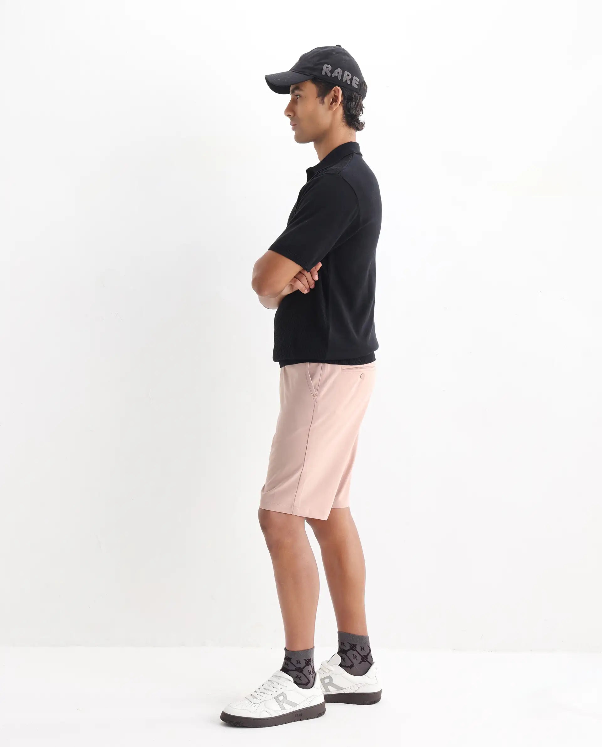 Rare Rabbit Men's Xas Black Cotton Textured Regular Fit Half Sleeve Polo