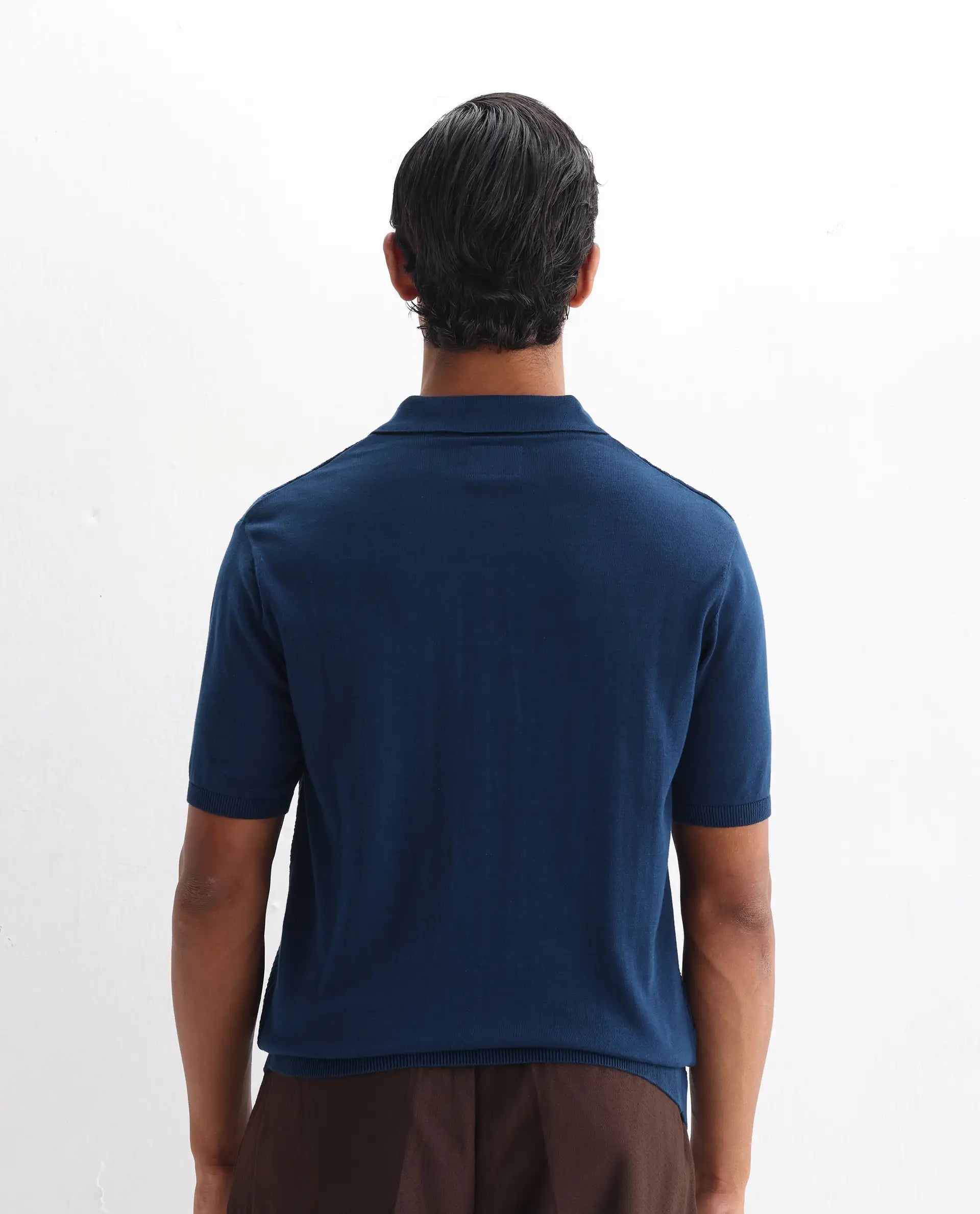 Rare Rabbit Men's Xas Blue Cotton Textured Regular Fit Half Sleeve Polo