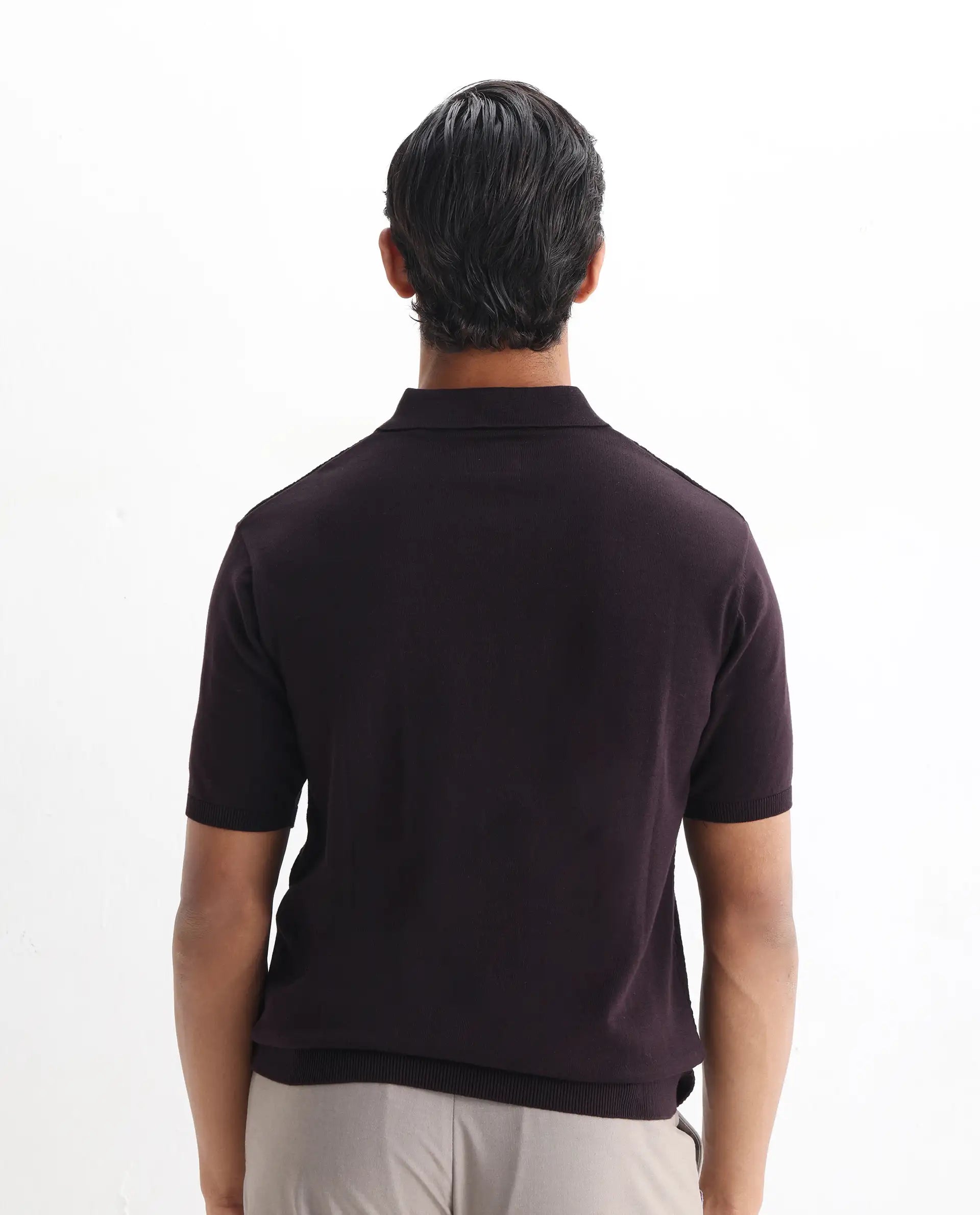 Rare Rabbit Men's Xas Dark Brown Cotton Plain Regular Fit Half Sleeve Polo