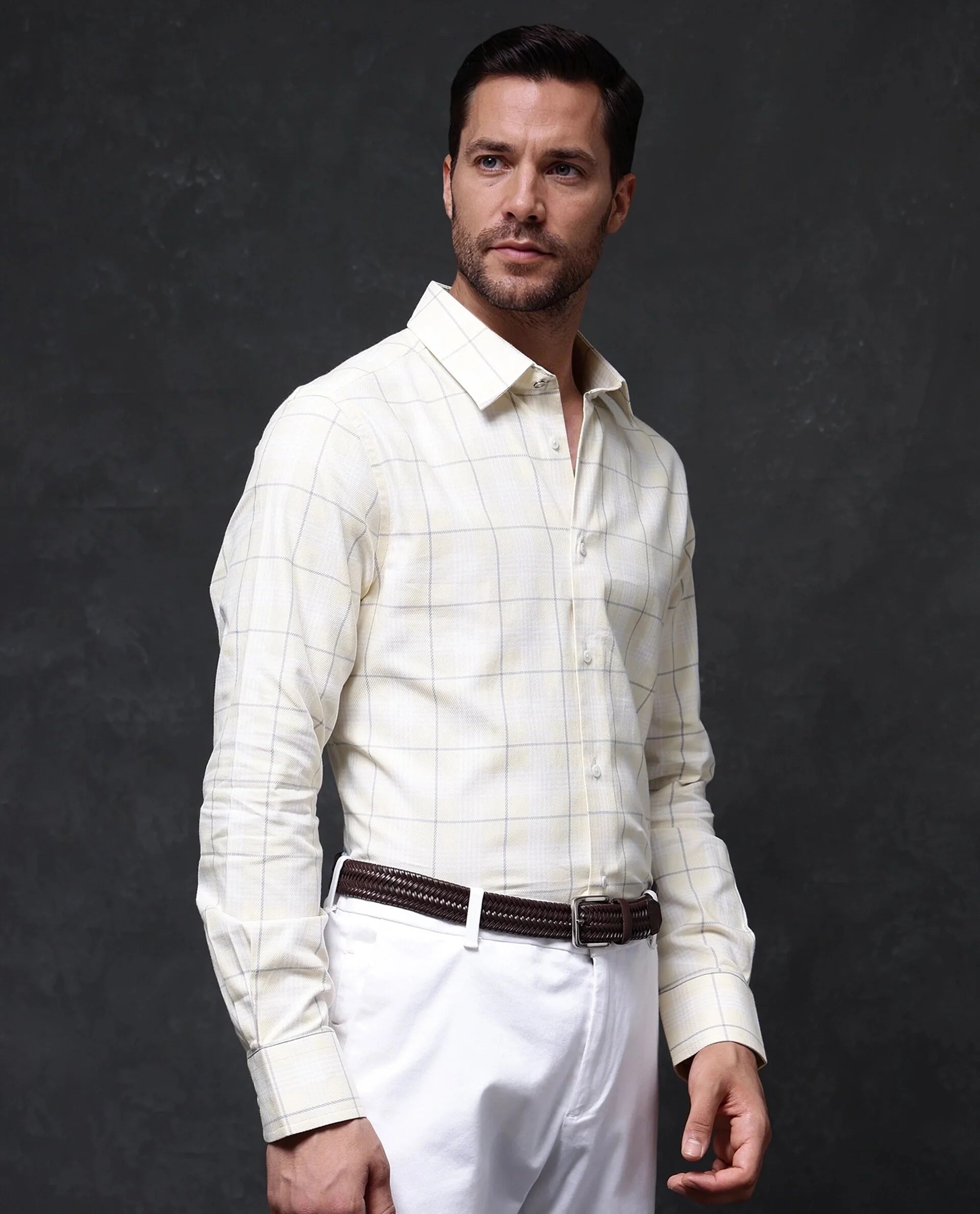 Rare Rabbit Men Yelt Yellow Cotton Fabric Full Sleeve Button Closure Regular Fit Checks Shirt