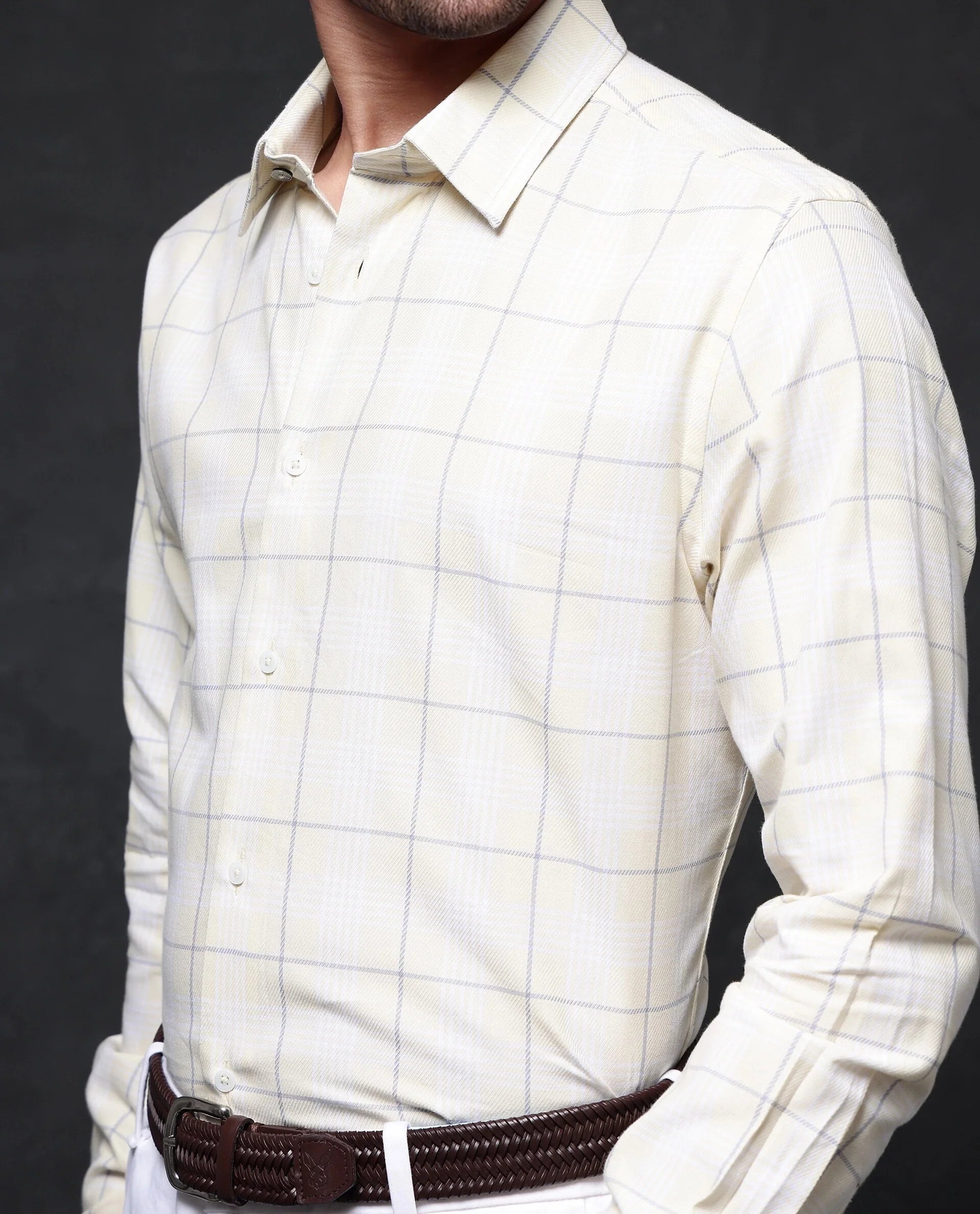 Rare Rabbit Men Yelt Yellow Cotton Fabric Full Sleeve Button Closure Regular Fit Checks Shirt