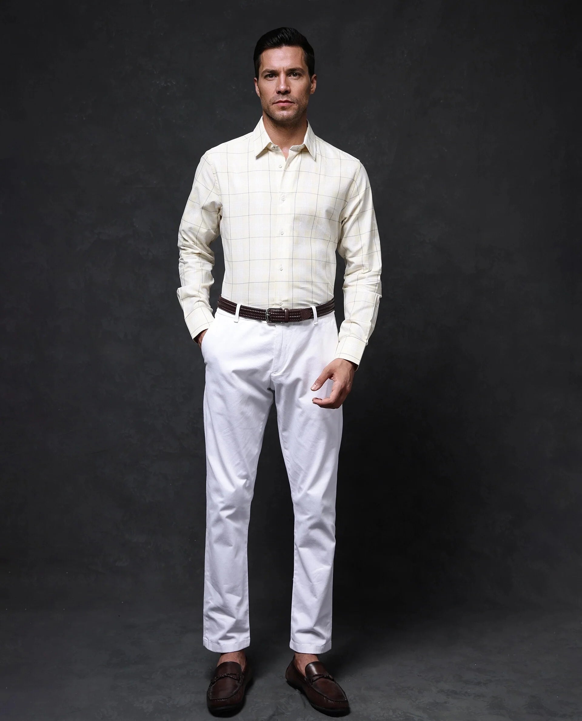 Rare Rabbit Men Yelt Yellow Cotton Fabric Full Sleeve Button Closure Regular Fit Checks Shirt