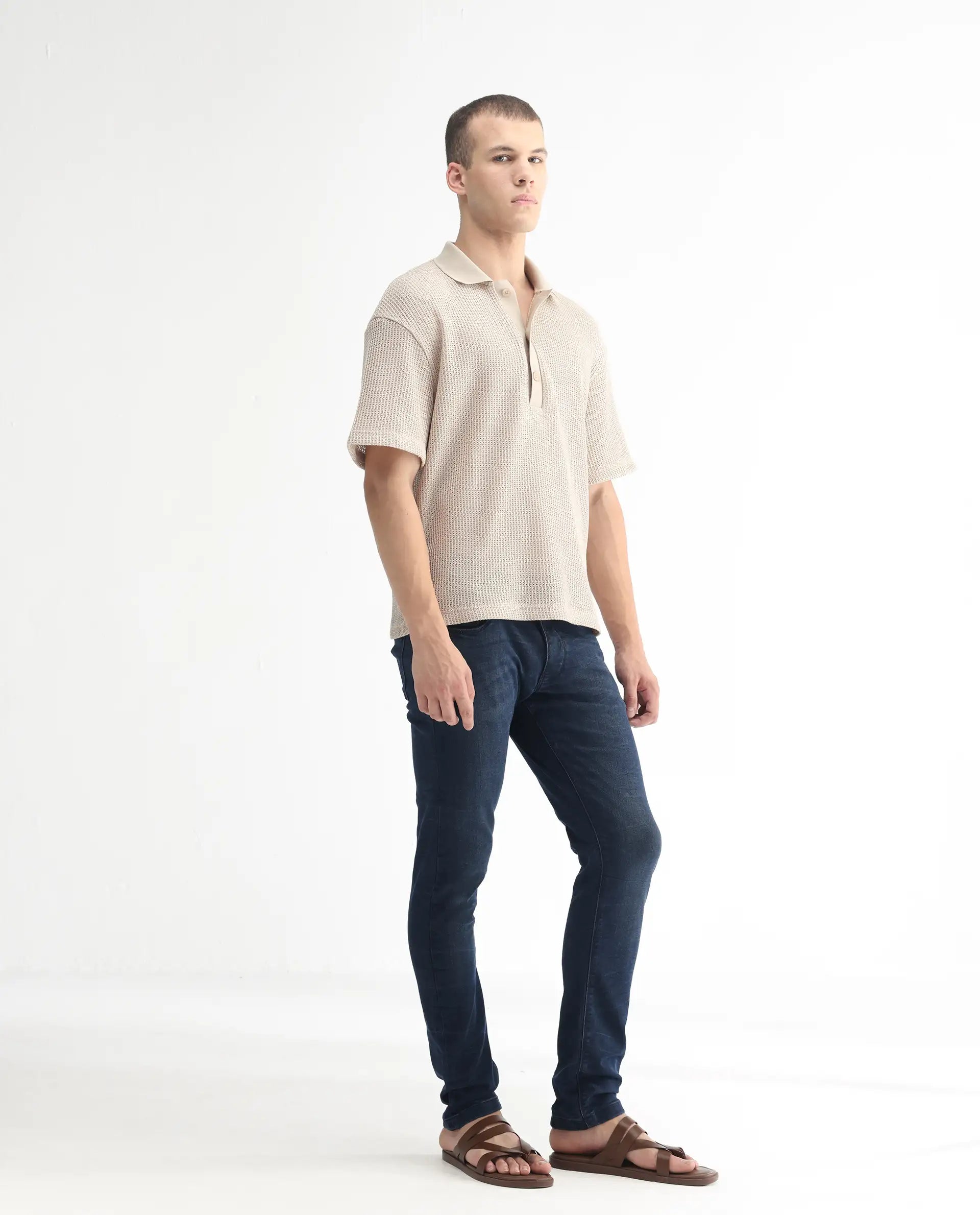 Rare Rabbit Men's Yoshi Dark Blue Cotton Plain Hawk Slim Fit Jeans