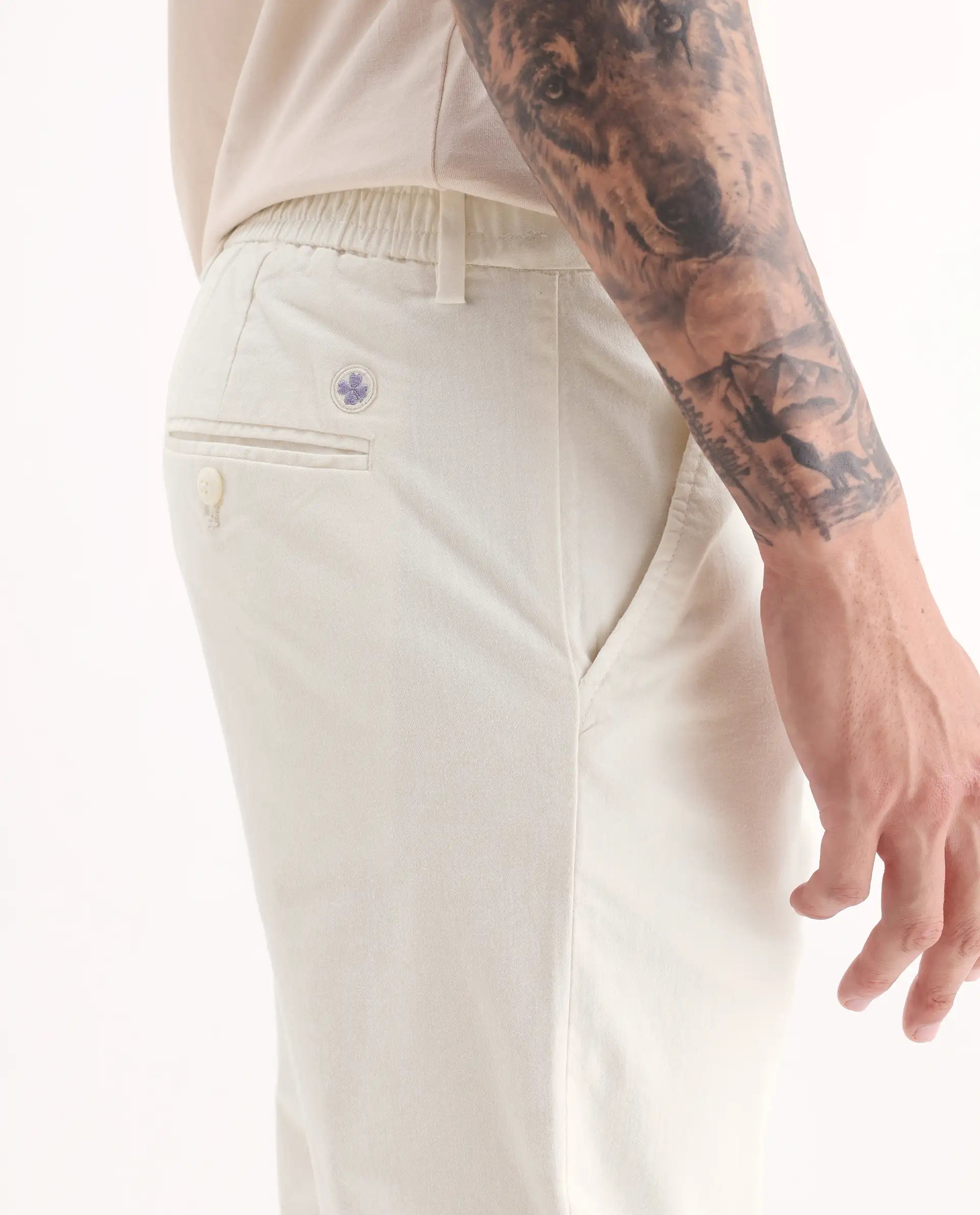 Rare Rabbit Men's Zade White Cotton Blend Plain Regular Fit Trouser