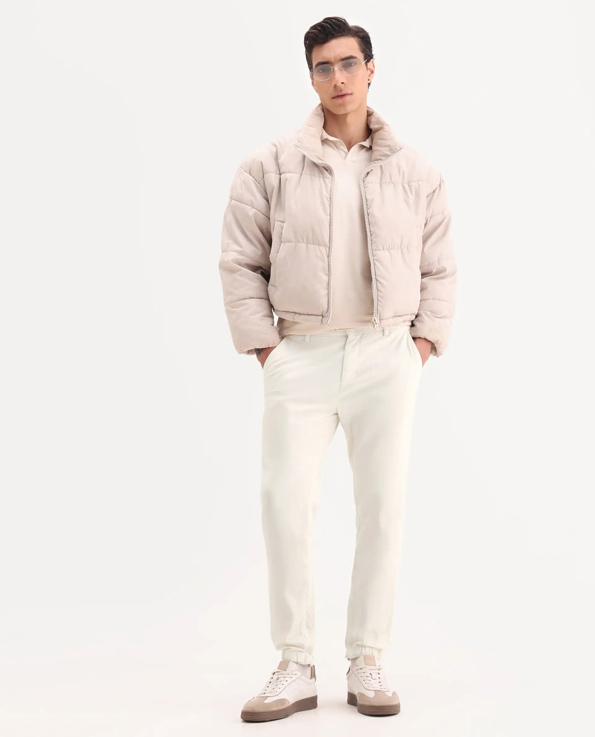 Rare Rabbit Men's Zade White Cotton Blend Plain Regular Fit Trouser