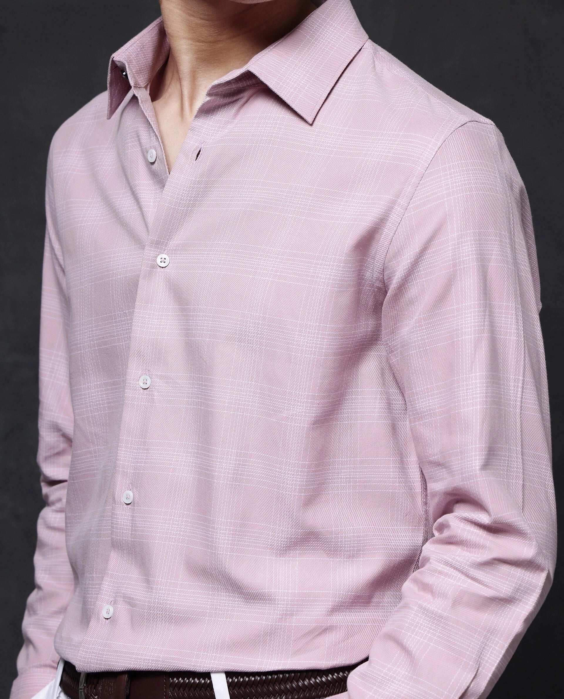 Rare Rabbit Men Zana Pink Cotton Fabric Full Sleeve Regular Fit Cavalry Twill Checks Shirt