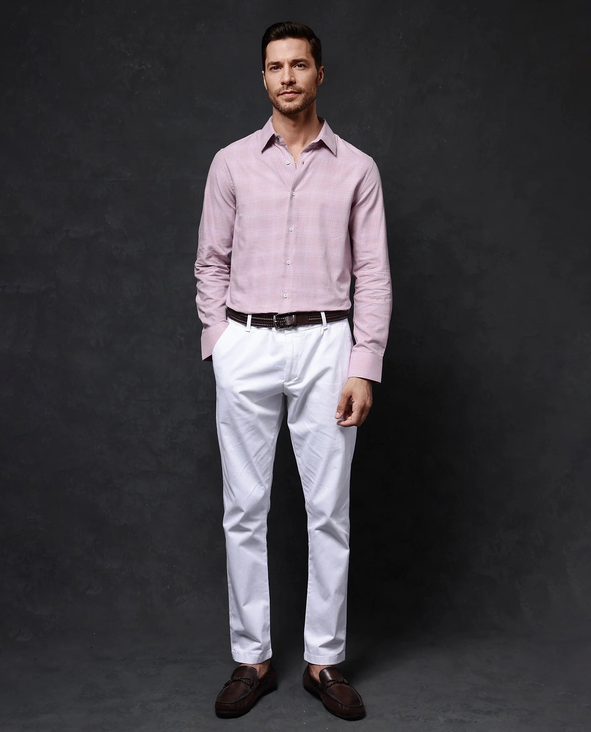 Rare Rabbit Men Zana Pink Cotton Fabric Full Sleeve Regular Fit Cavalry Twill Checks Shirt