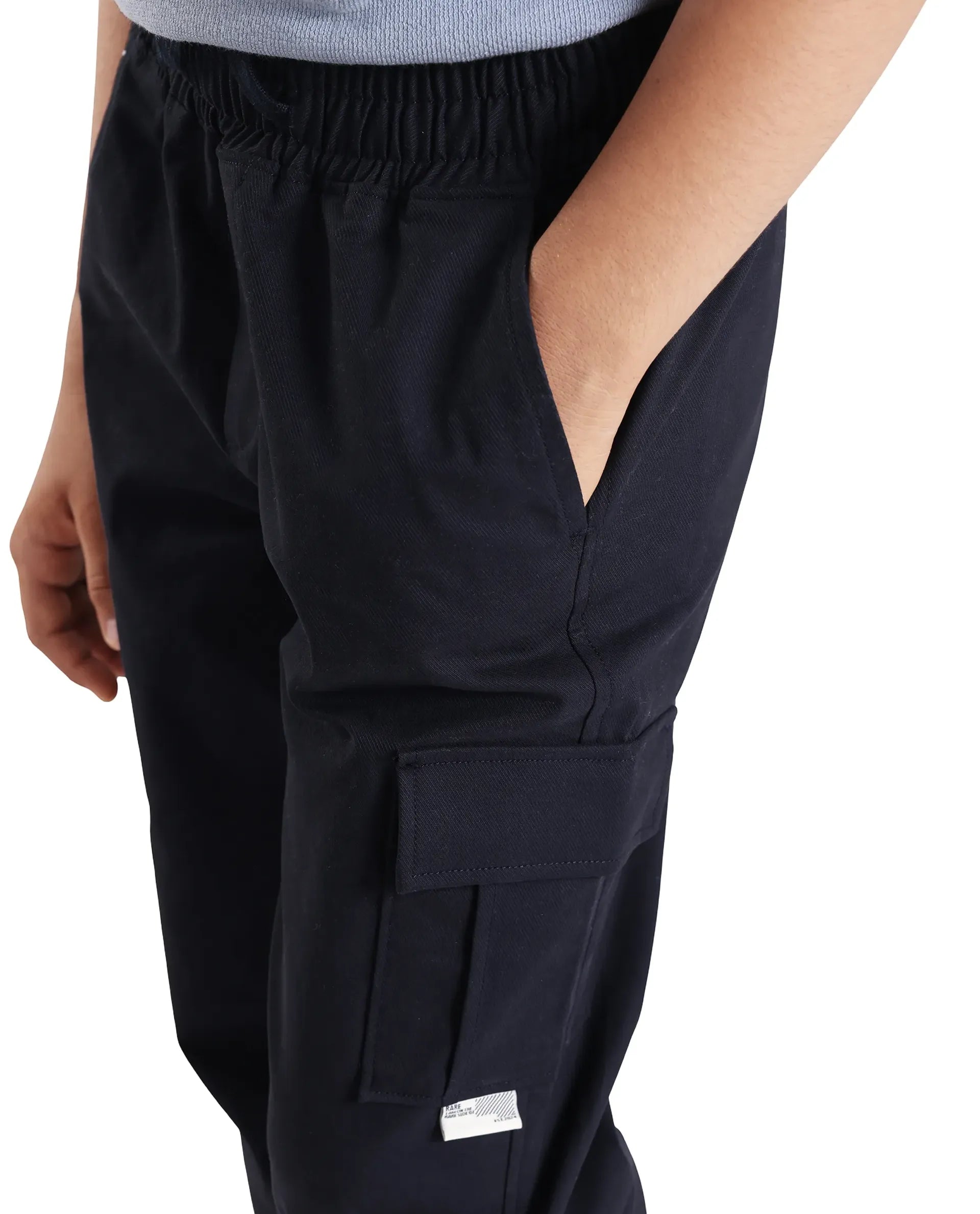 Rare Ones Kids Zash Navy Cotton Solid Button & Zip Closure Regular Fit Trouser