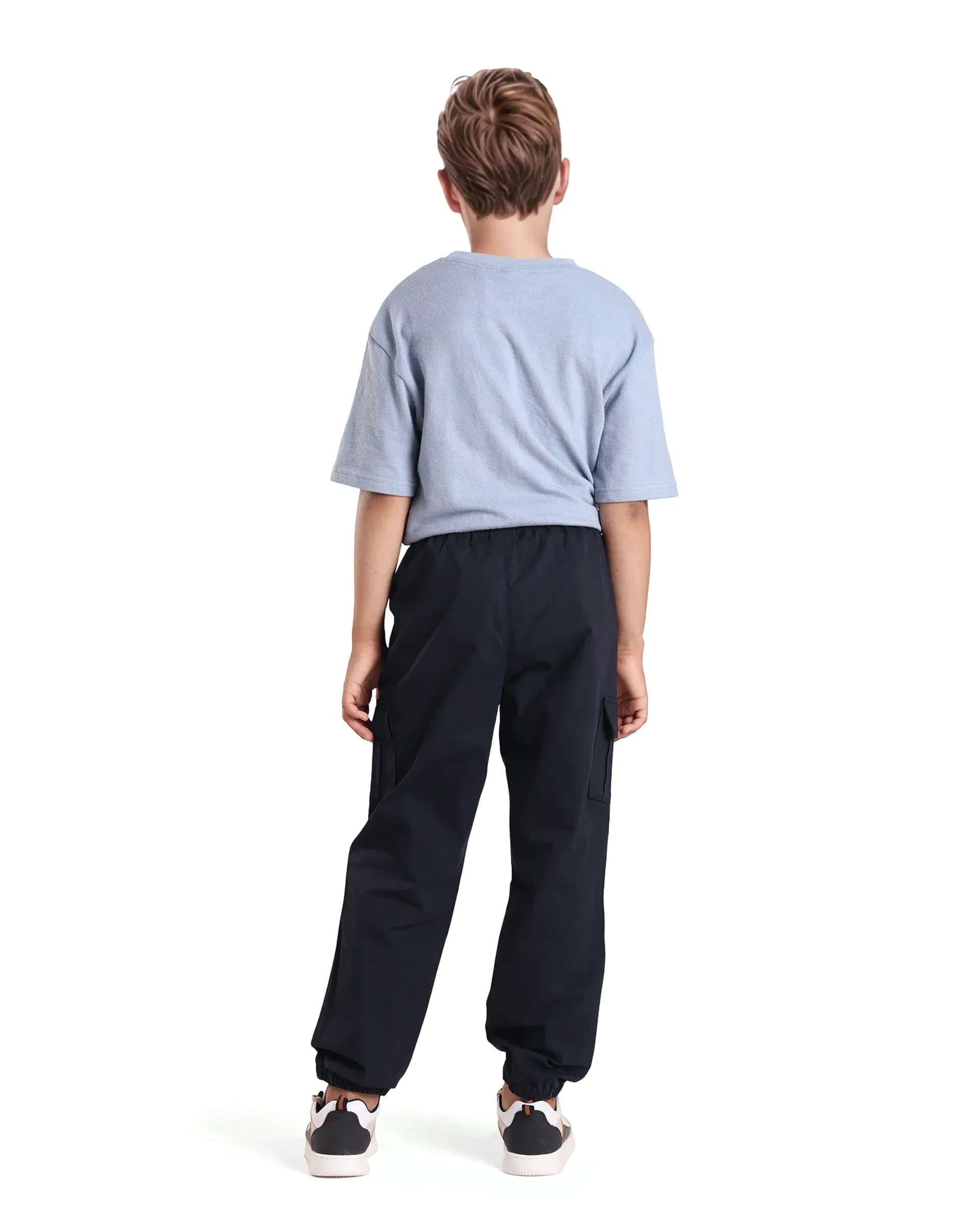 Rare Ones Kids Zash Navy Cotton Solid Button & Zip Closure Regular Fit Trouser