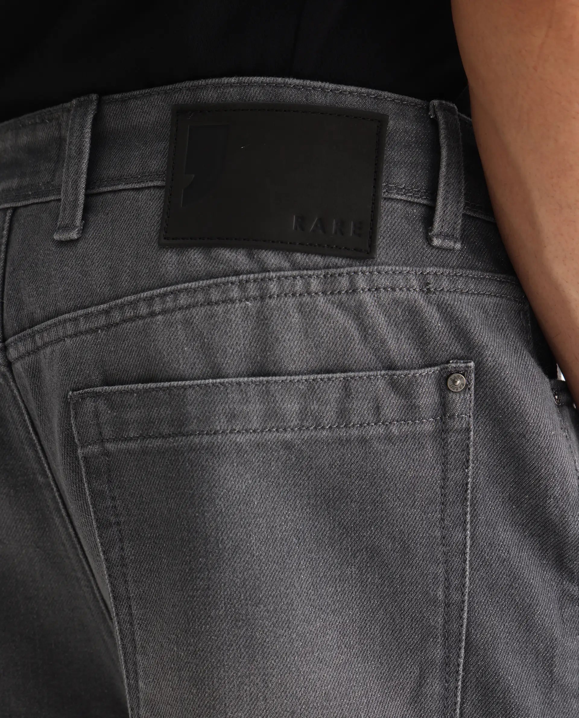 Rare Rabbit Men's Zeret Dark Grey Cotton Plain Baggy Fit Jeans